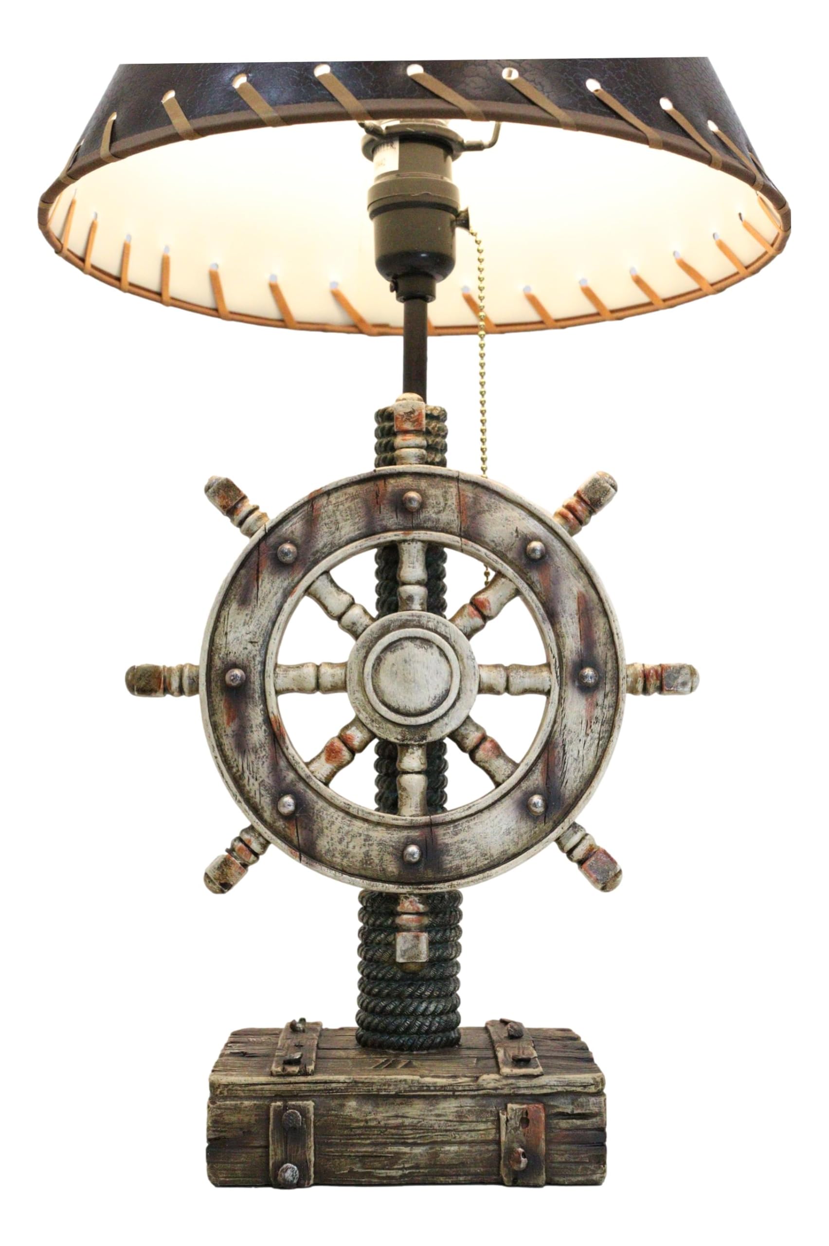 Ebros Gift Rustic Sea Nautical Pirate Life Ship Helm Steering Wheel Table Lamp With Ornate Shade Ocean Shore Home Decor Desktop Lamps Figurine
