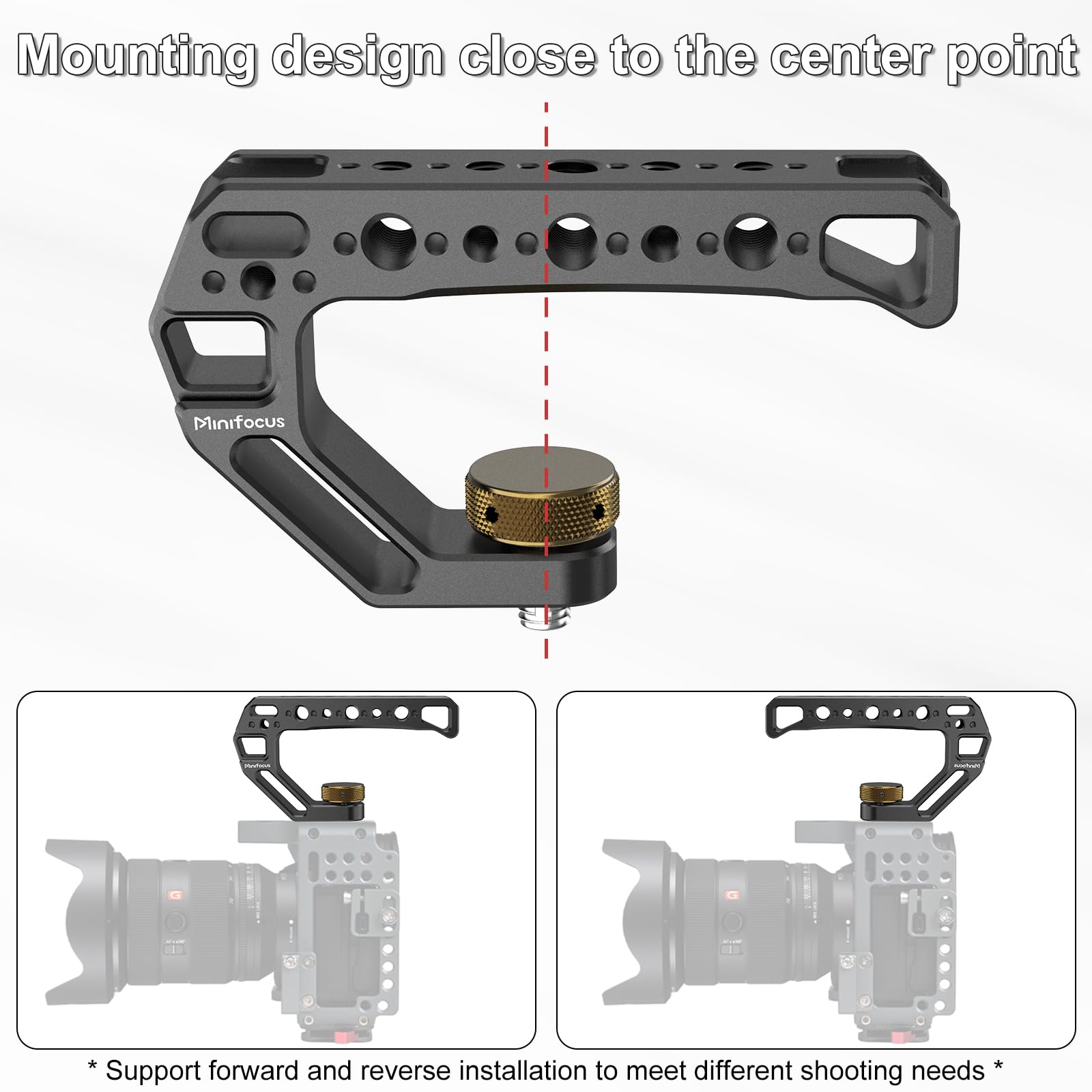 Minifocus Top Handle With 3/8"-16 Locating Pins, Universal Camera Handgrip With 5 Cold Shoe Mount For Microphone, Led Light, Monitor, 1/4", 3/8" Threaded Holes With Locating Pins For Arri Grip