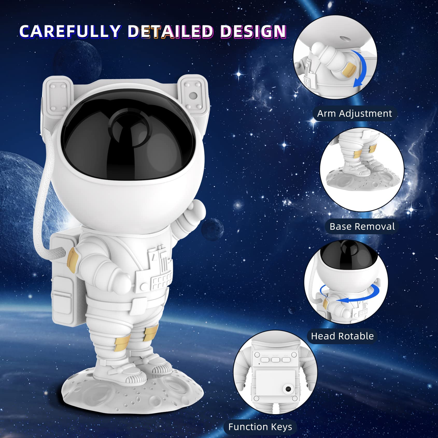 Bybmorto [A  Choice] Astronaut Space Buddy Star Projector - Galaxy Projector Night Light With Remote, 360°Adjustable And Timer, Kids Galaxy Starry Nebula Projection Lamp For Bedroom, Game Room