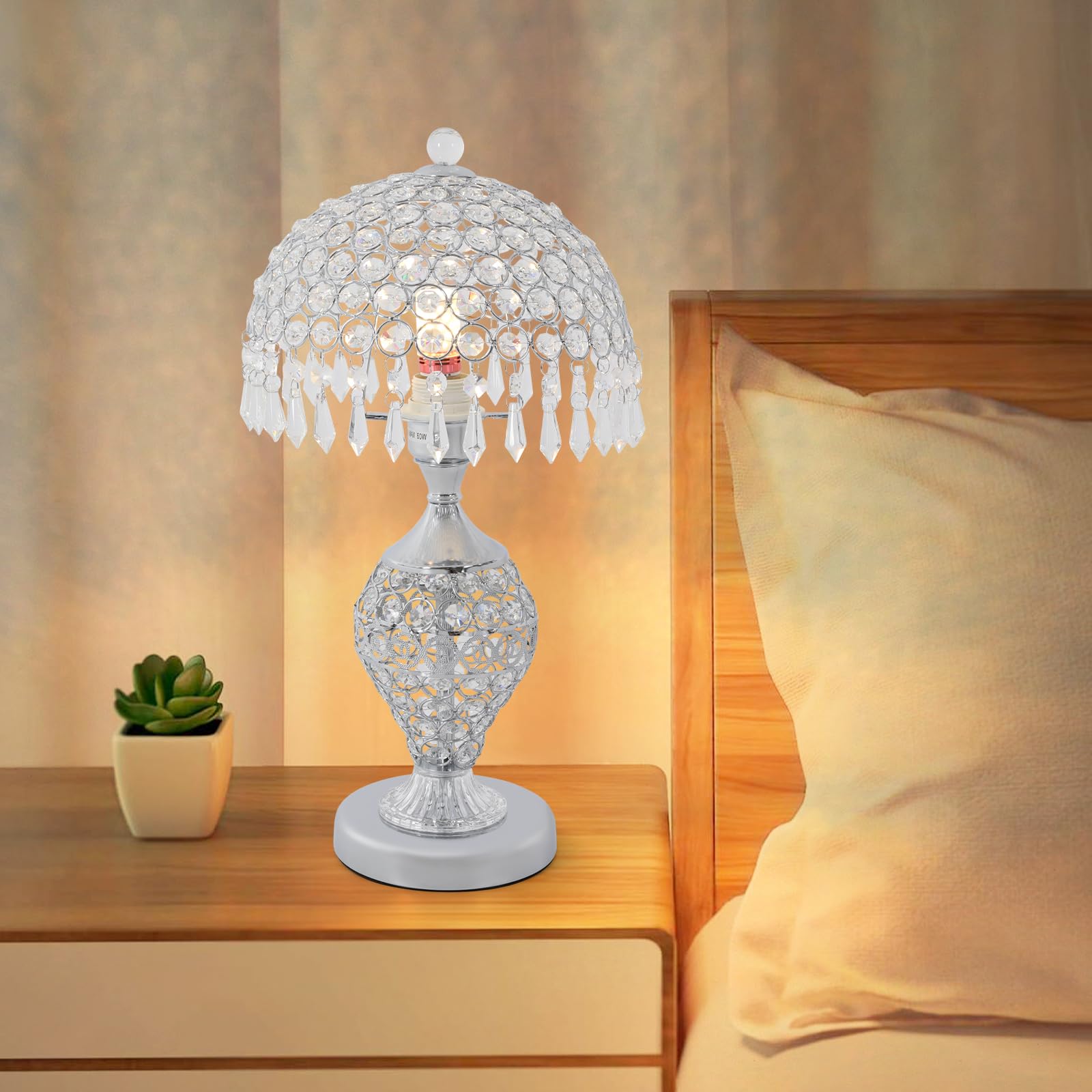 Ddbessic Modern Crystal Table Lamp 18In High Nightstand Table Lamp Bedside End Table Lamp Decorative Room Desk Lamp Crystal Desk Night Light For Bedroom, Living Room