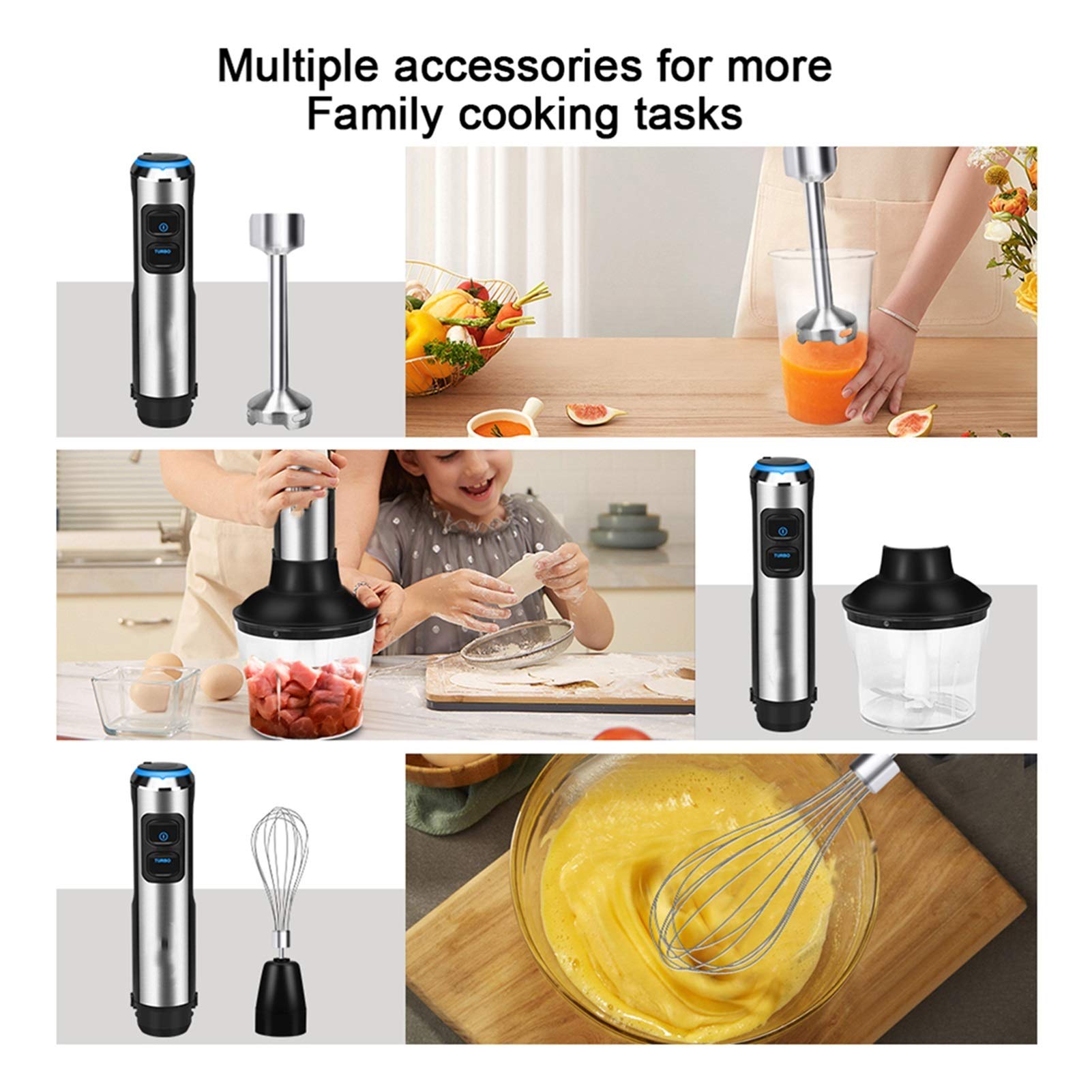 Efkerggjgtgtgjhpwelp 4 In 1 1500W Electric Stick Hand Blender Mixer Hand Immersion Egg Whisk Mixer Juicer Meat Grinder Food Processor