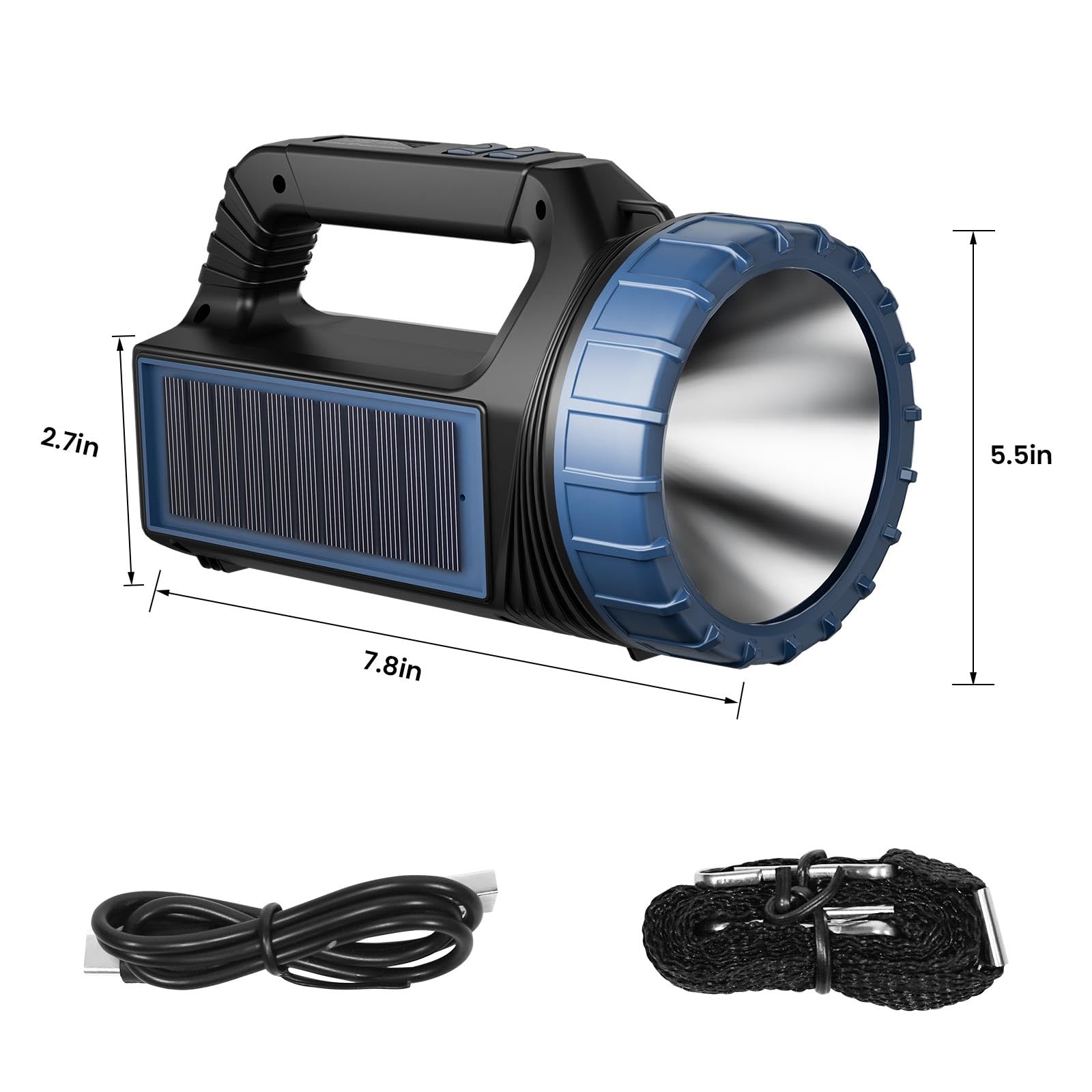 E-Shidai Solar Flashlights, Solar Flashlight For Multi Function 8000 Lumens Led Flashlight With Emergency Strobe Light Emergencies, Led High Lumens, Usb C And Large Capacity Battery Fast Charging