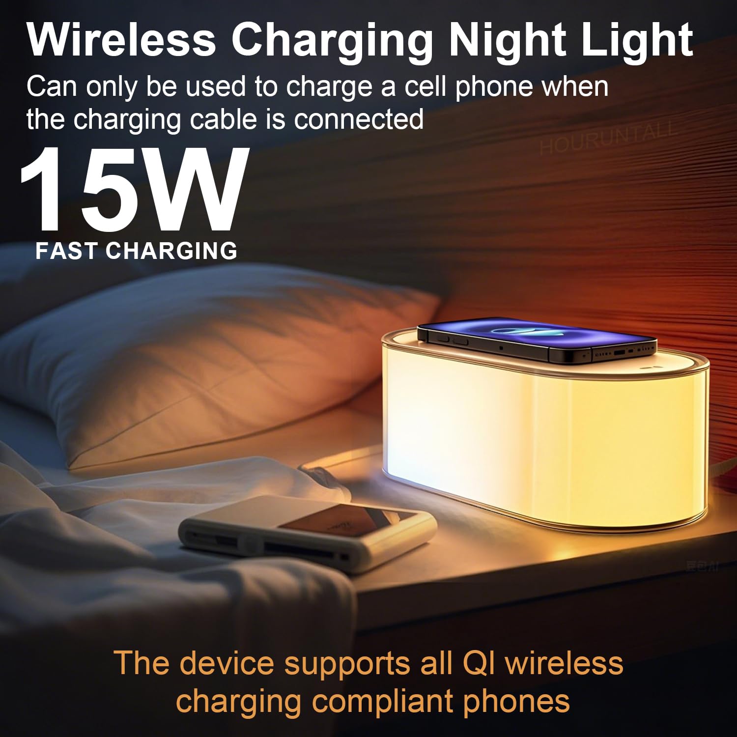 Houruntall Wireless Pd 15W Charging Table Bedside Lamp Desk Nightstand Touch Adjustable Led Nursery Night Light 4 Level Natural Lights& Color Usb Type-C Port, Cordless Rechargeable Lamps For I-Phone S-Amsung