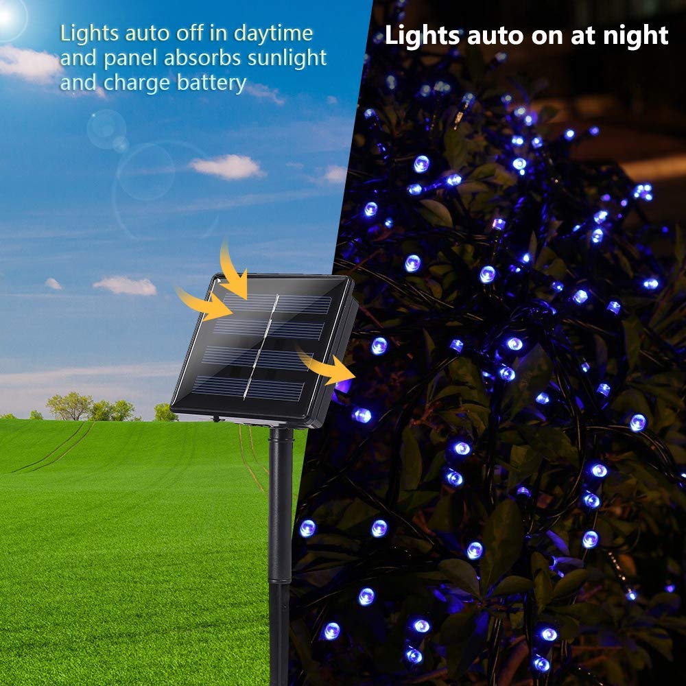 Toodour Solar Christmas Lights, 2 Packs Total 144Ft 400 Led 8 Modes Solar String Lights, Waterproof Solar Outdoor Christmas Lights For Garden, Patio, Fence, Balcony, Christmas Tree Decor - Blue