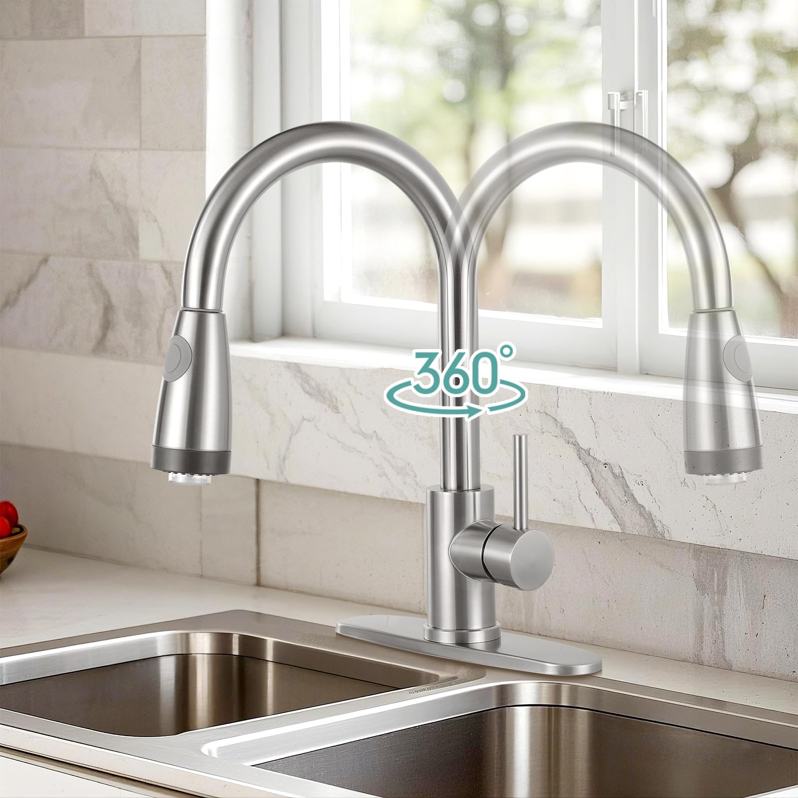 Aklfgn Led Light Kitchen Faucet With Pull Down Sprayer High Arc Single Handle Stainless Steel Sink Faucets, Suitable For 1 Or 3 Hole Brushed Nickel Kitchen Faucet