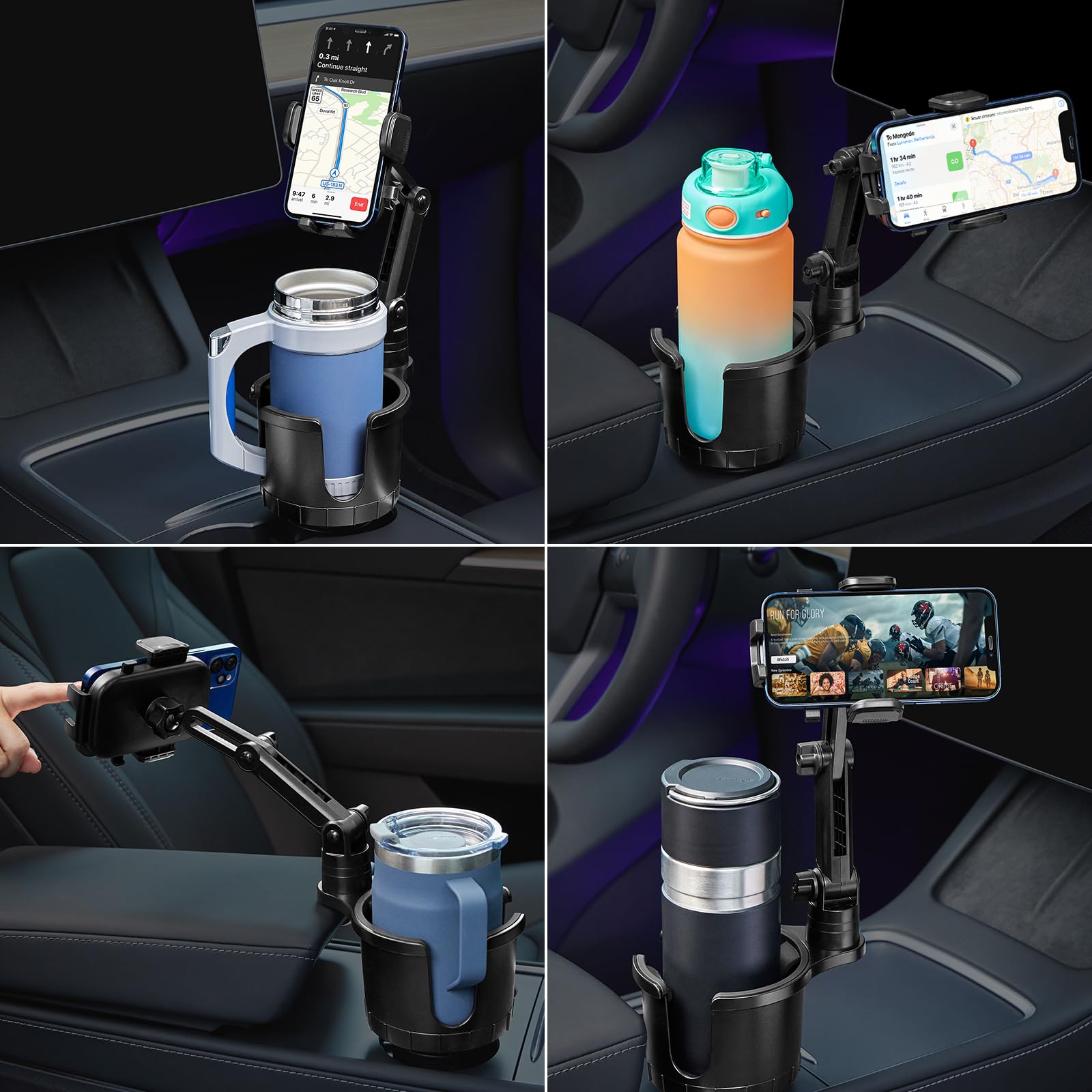 This Hill Cup Holder Phone Mount For Car, 2 In 1 Car Cup Phone Holder Expander With Adjustable Base,360 Degree Rotation,Cup Phone Holder For Car Compatible Iphone,Samsung & All Smartphones