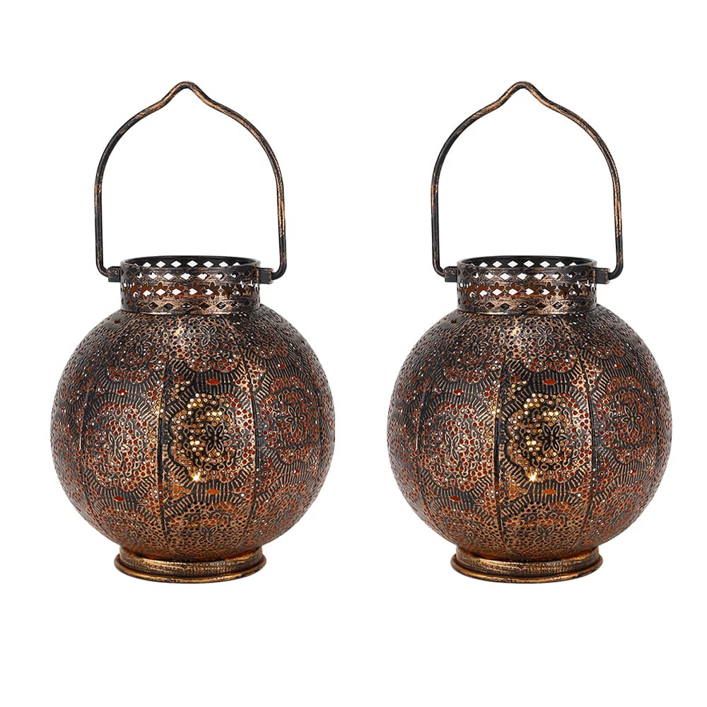 Trirocks Set Of 2 Moroccan Decorative Lamps 7'' High Battery Powered Cordless Lamp Metal Table Lamps With Fairy Lights Bulb For Home Living Room Garden Yard Party Events Tabletop Indoor Outdoor(Brown)