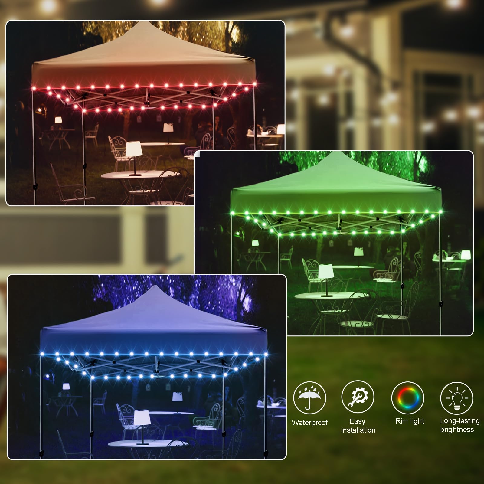 Waybelive Led Canopy Lights, 40Ft Led String Light For Outdoor Canopy, Compatible With 10 X10 Ft Canopy Tents, Waterproof, 16 Color Change By Yourself, Super Bright To Display At Night Outdoors