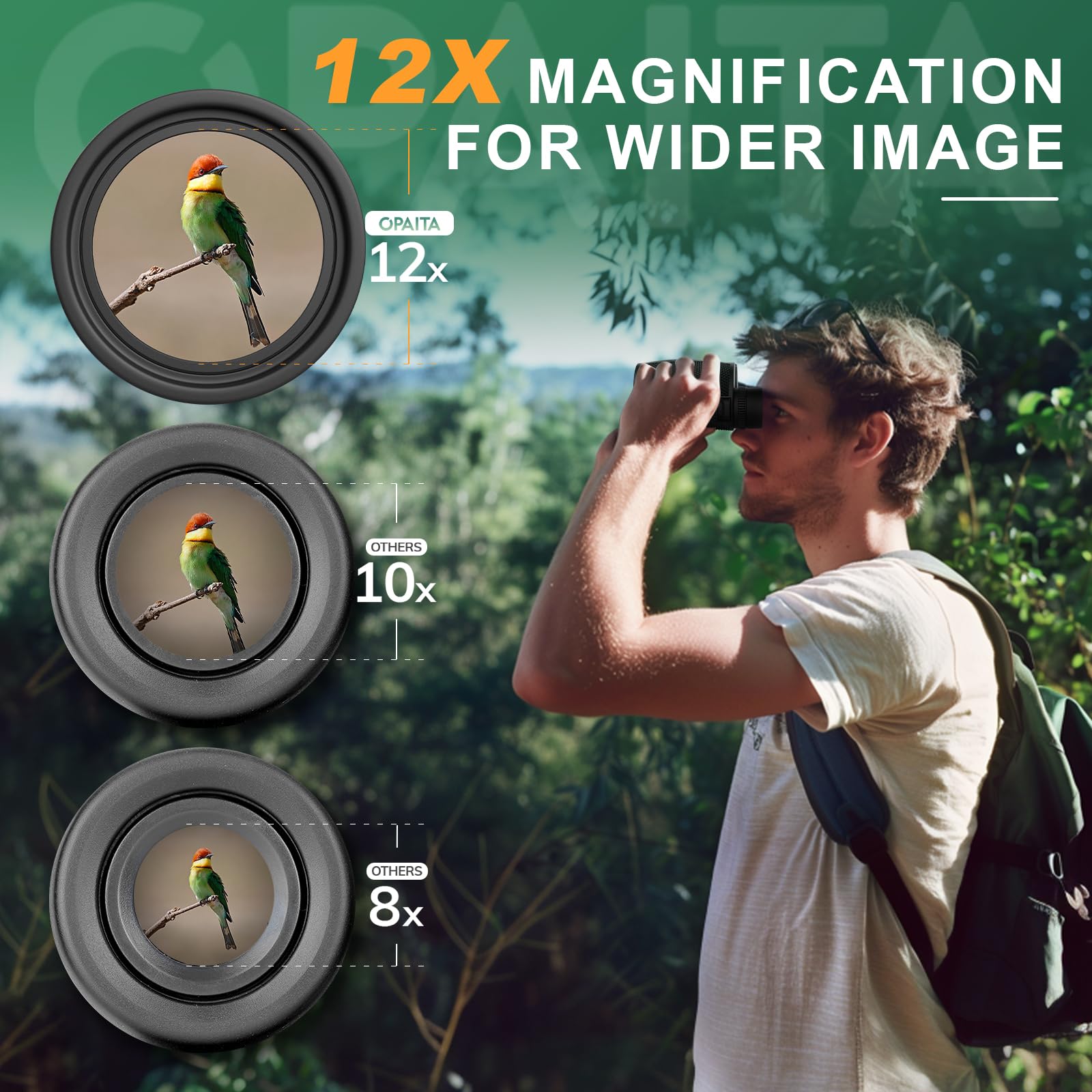 Opaita Compact Binoculars For Bird Watching - 12X25 High Powered Binoculars For Adults Kids, Ideal For Bird Watching Hunting Travel Concert