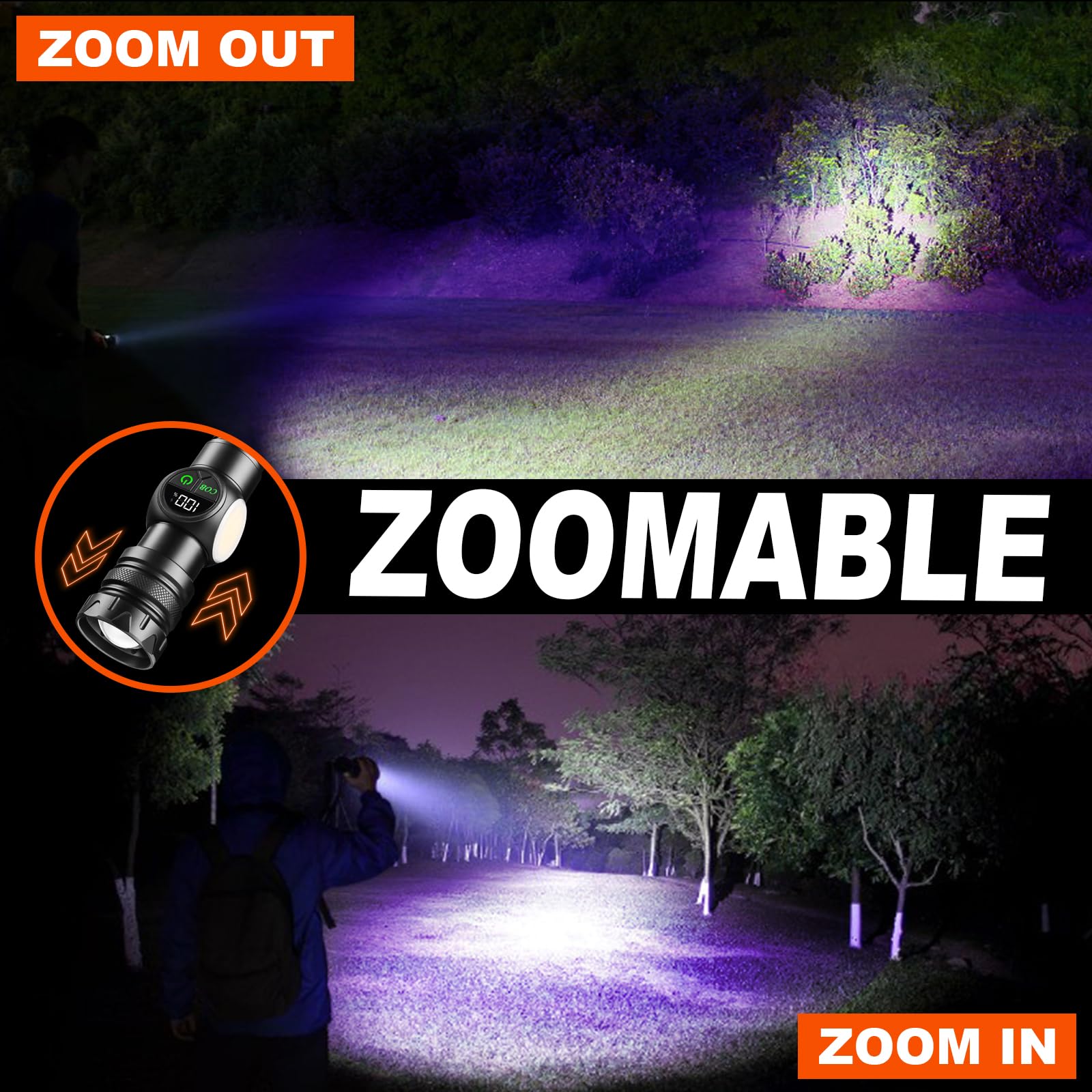 Iodoo 4 In 1 Rechargeable 6500K / 395Nm Uv Flashlight Dimming Stepless True 5000 Lumens Ip45 Zoomable Beam Uv Light, 5000Mah Zoomable Beam Led Flash Light With Magnet Power Failure