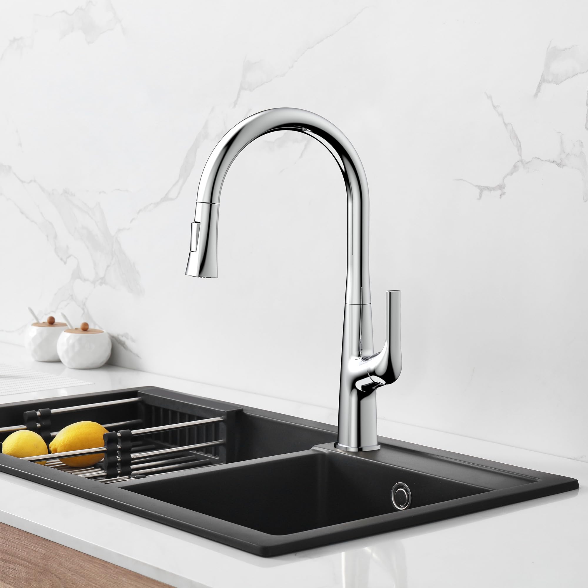 East Grove Home Pureflow Collection Faucet With High Arc And Pull Down 2-Mode Sprayer Or Stream Head With Single Comfort Handle In Brushed Nickel For Kitchen, Laundry, Or Outdoor Sinks
