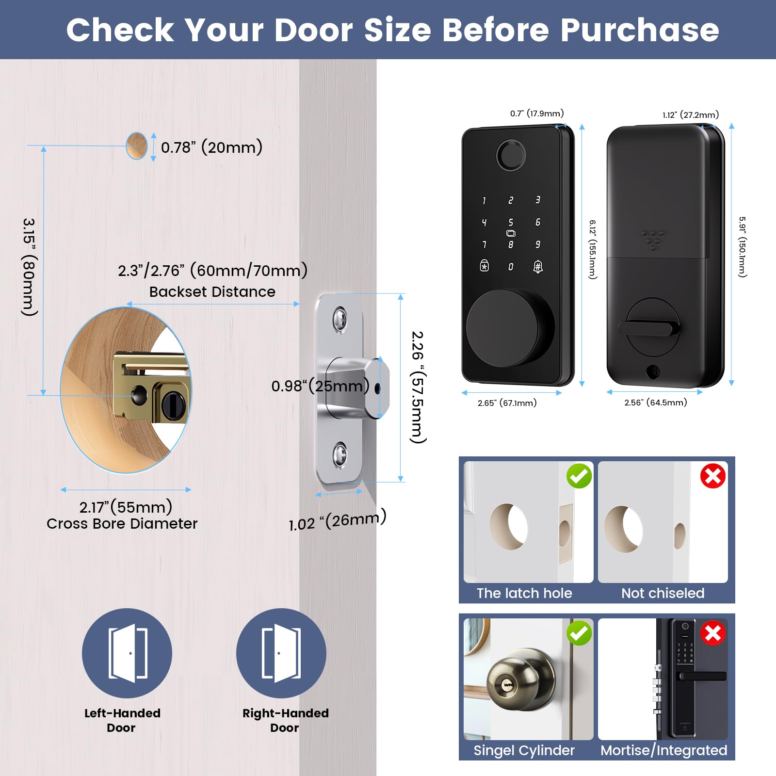 Biquole Keyless Entry Door Lock, Smart Lock With Keypad, Auto & One Touch Lock, Smart Locks For Front Door Easy Installation, App Control,Anti-Peeking Password, Fingerprint