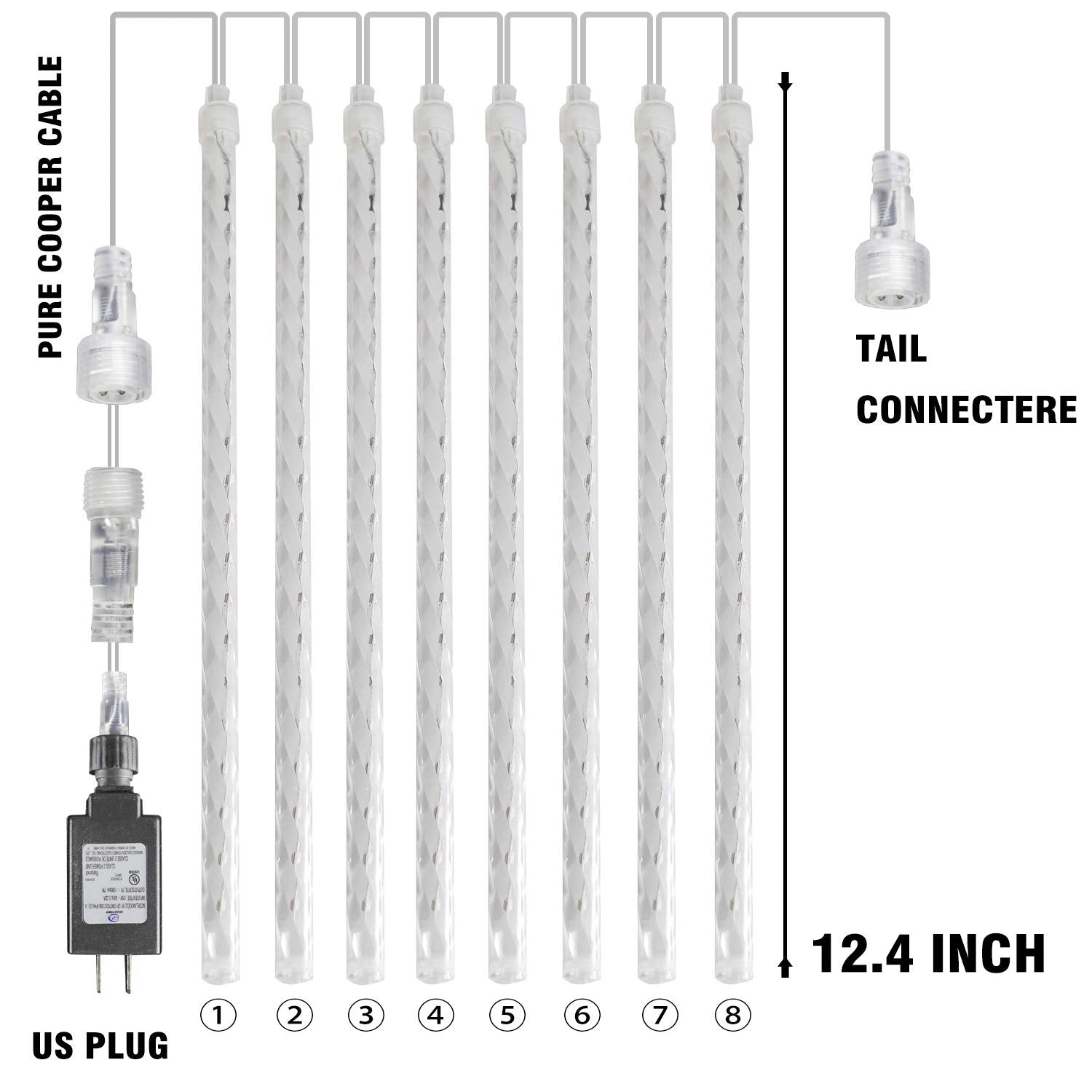 Funpeny Meteor Shower Rain Lights, 288 Led Christmas Lights Icicle Snow Falling Halloween Lights Outdoor Raindrop Lights, 30Cm 8 Tubes Xmas Tree Holiday Christmas Halloween Decoration, Blue