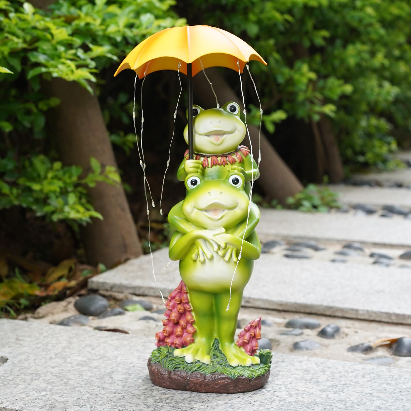 Mininova Frogs Outdoor Decor Solar Garden Statue With Umbrella String Lights Waterproof Cute Animal Sculpture For Yard Patio Lawn Decorations Housewarming