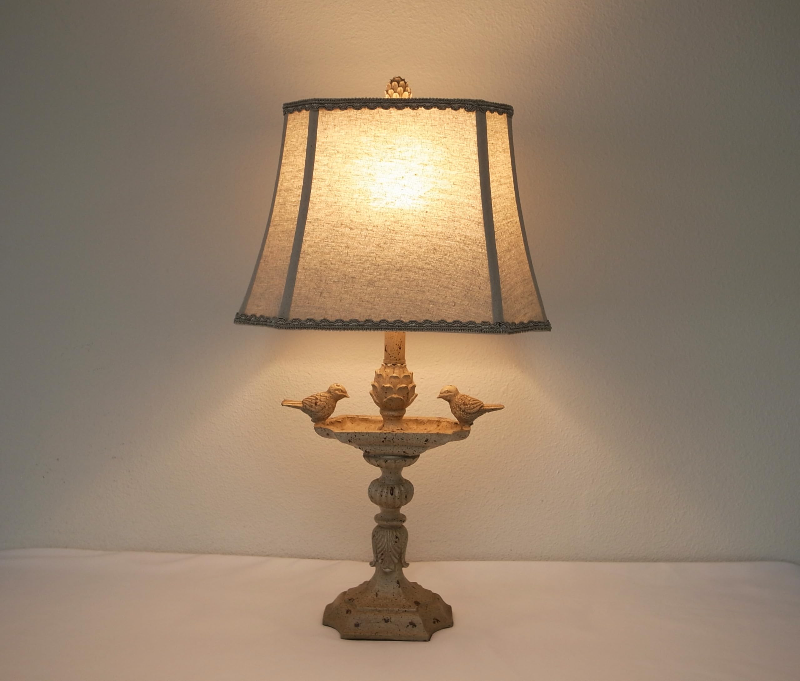 Melloway 26" French Style Bird-Inspired Table Lamp With Linen Fabric Shade & Lace Trimming