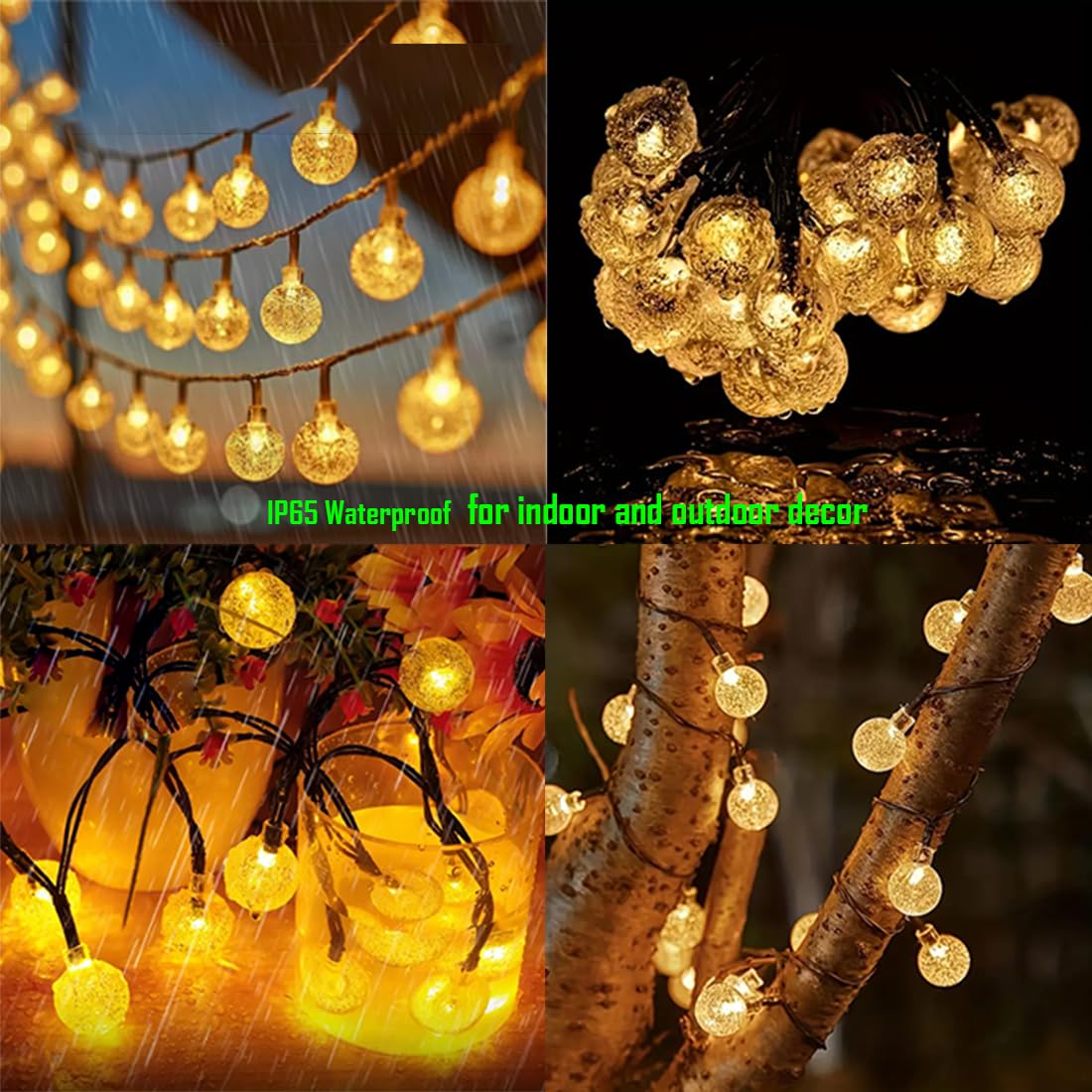 Hbwonfur Solar String Lights Outdoor, 2 Pack Total 42Ft 60 Led Crystal Ball Waterproof Solar Powered Globe Lights For Garden, Lawn, Gazebo, Porch, Yard, Wedding, Outdoor Decorations (Warm White)