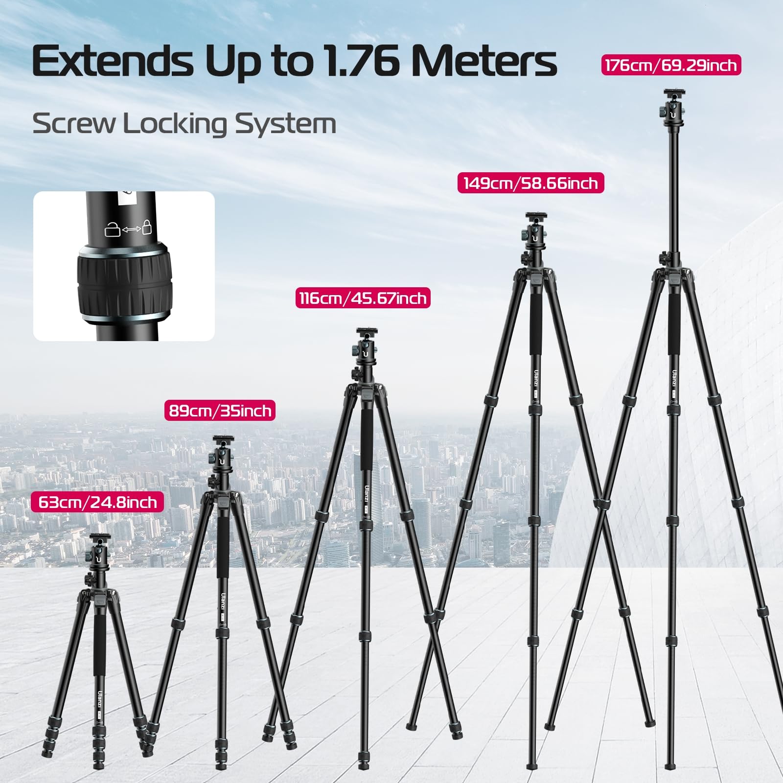 Ulanzi Camera Tripod Monopod 70 Inch, Mt-59 Multifunction Travel Tripods With Metal Ball Head Aluminum, Horizontal Overhead Shooting With Center Column For Dslr Camera Video Camcorder Max Load 33Lb