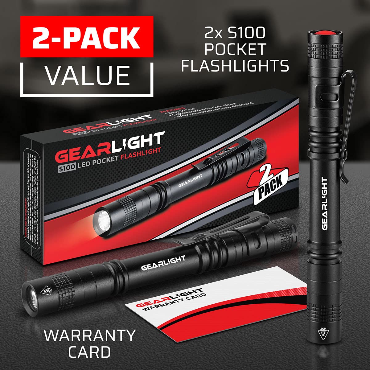 Gearlight S100 Led Pocket Pen Light- 2 Small, Compact Flashlights With Clip For Tight Spaces, Police Inspection, Nurses & Medical Use
