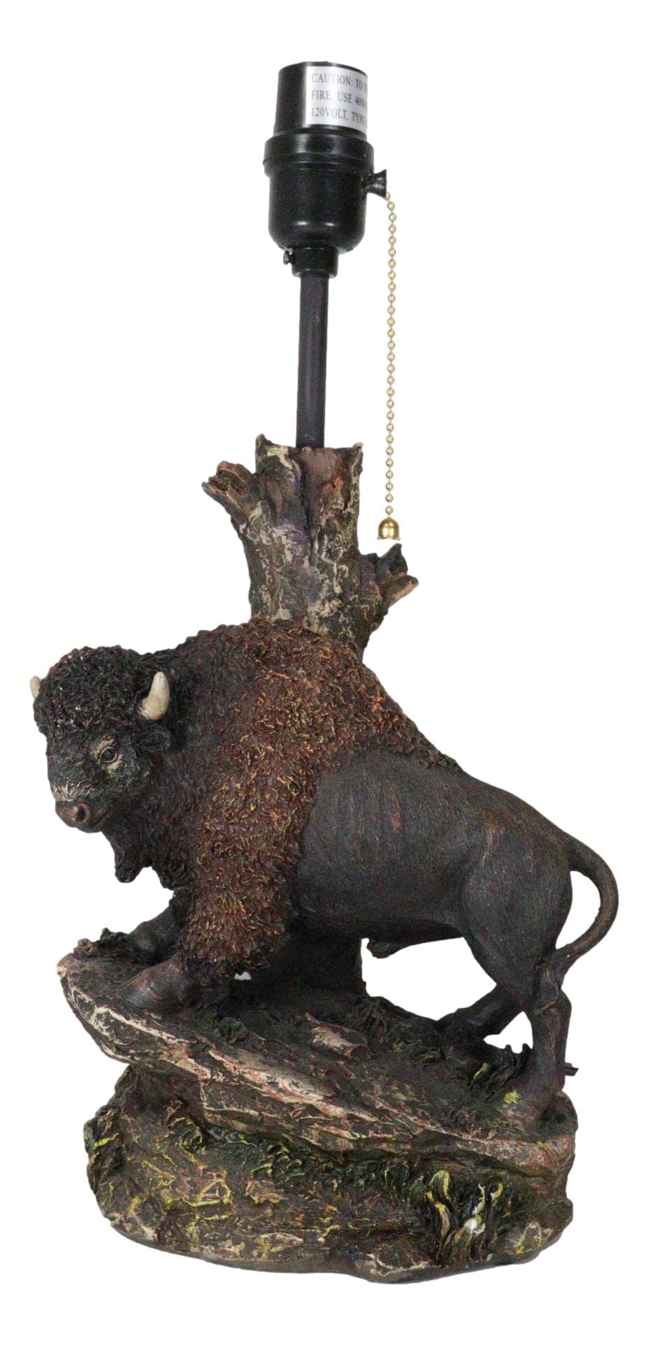 Ebros Gift Country Western Wild Bison Buffalo Cattle Roaming Grassland Sloped Rocks By Tree Stump Desktop Table Lamp Figurine With Shade Rustic Wildlife Bisons Bulls Home Lighting Accent