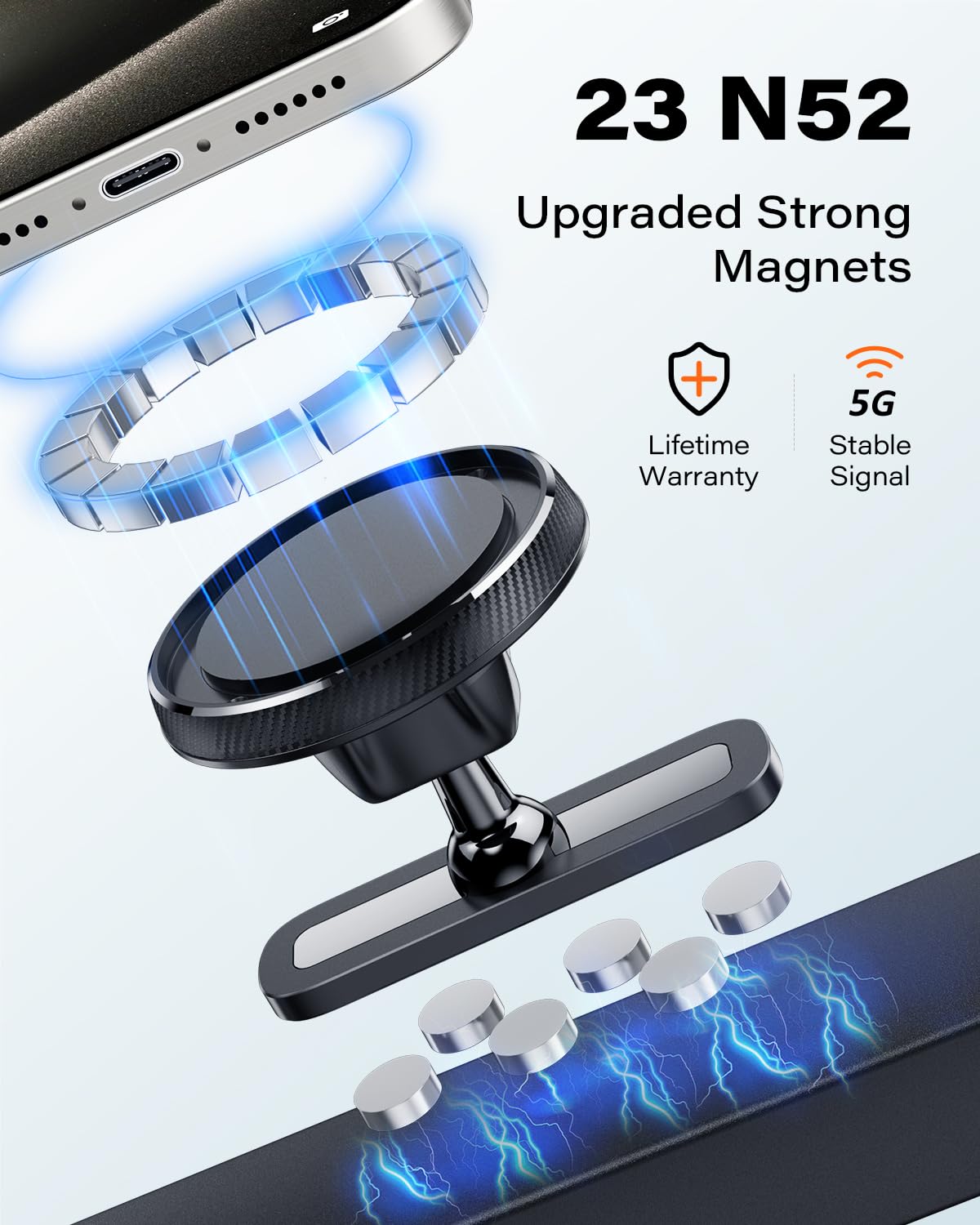 Apps2Car Magnetic Phone Holder For Gym, Alloy Base & Ball Joint, Attach To Metal Surfaces, Dual Magnetic Phone Mount For Magsafe Iphone 12-16 Series