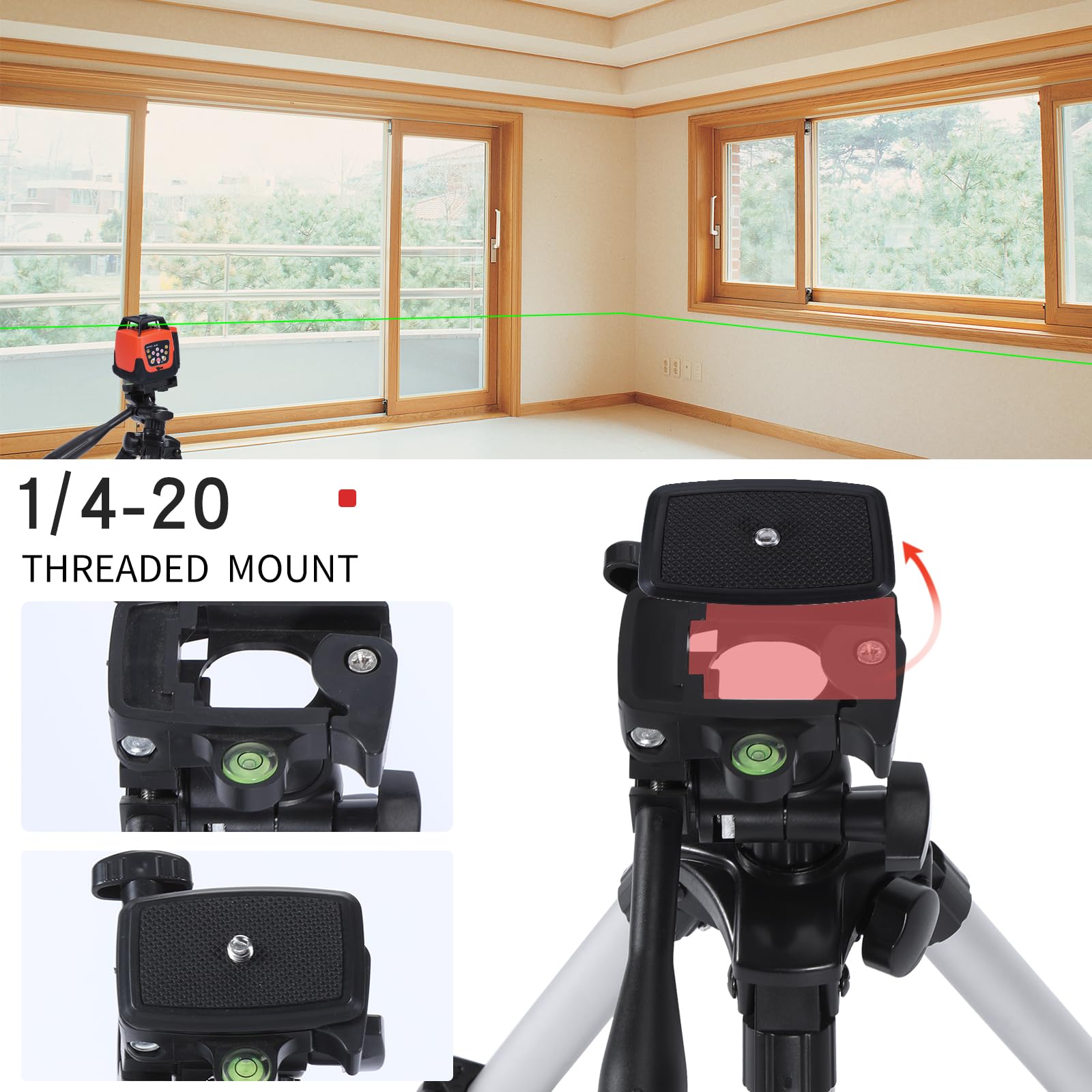 Dmiter 19.7" Mini Portable Adjustable Tripod, Lightweight Aluminum Tripod For Laser Level And Camera With 3-Way Flexible Pan Head, Bubble Level, Quick Release Plate With 1/4"-20 Screw Mount
