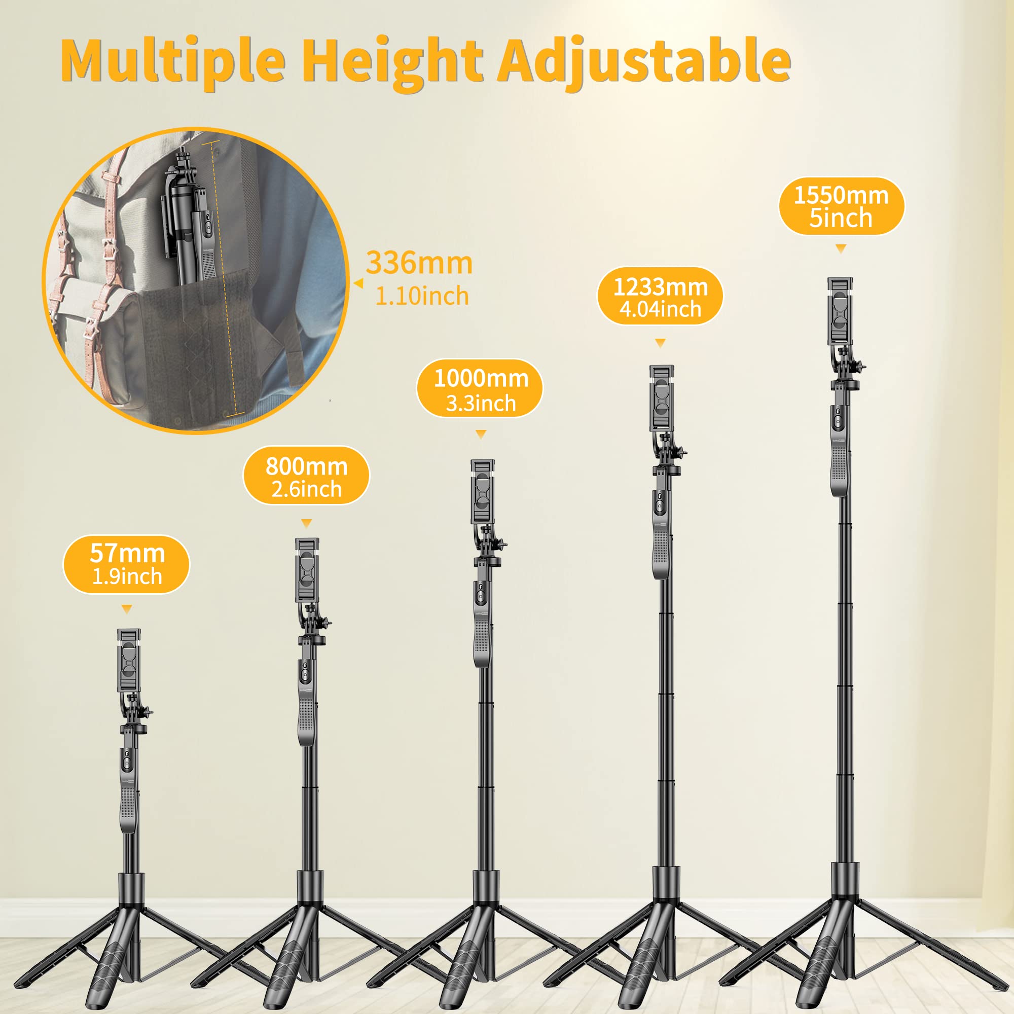 Selfieshow 61" Selfie Stick Tripod, All In One Extendable Phone Tripod Stand With Wireless Remote 360° Rotation For Iphone And Android Phone Selfies, Video Recording, Vlogging, Live Streaming, Aluminum