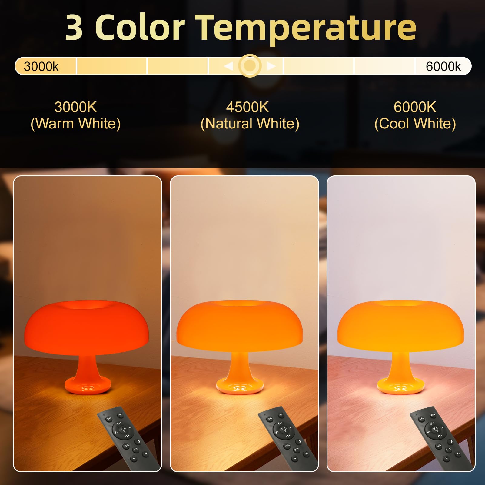 Maryrain Orange Mushroom Table Lamp, Dimmable With 3 Lighting Settings, Retro Mushroom Shade Shaped Desk Lamp, Suitable For Bedroom, Living Room, Perfect For Aesthetic Mid Century Modern Decor
