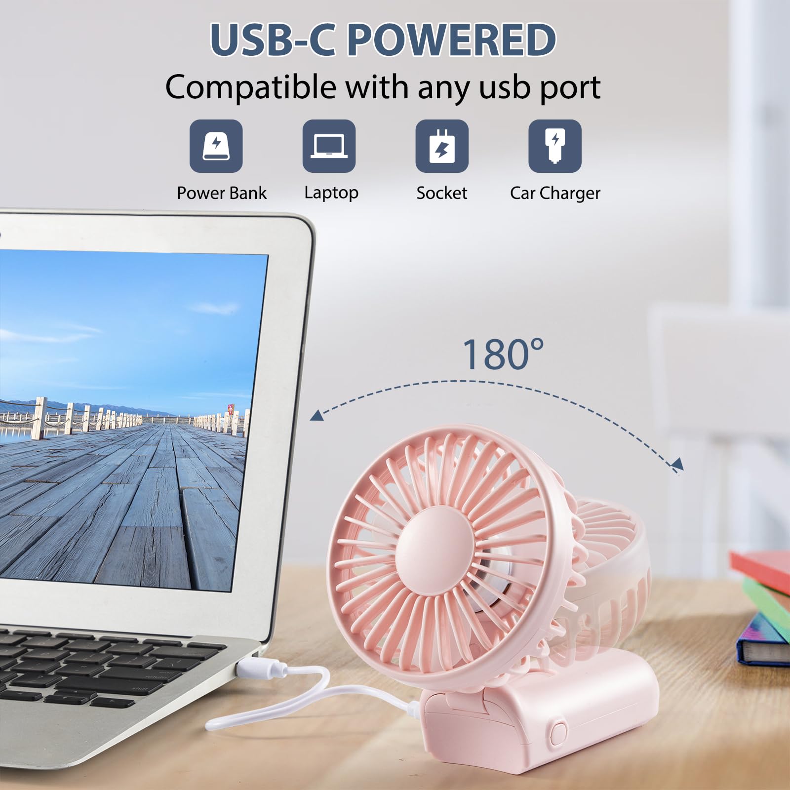 Mini Fan Handheld, Handheld/Neck/Desk 3 In 1 Rechargeable Small Portable For Travel, 2400Mah Battery