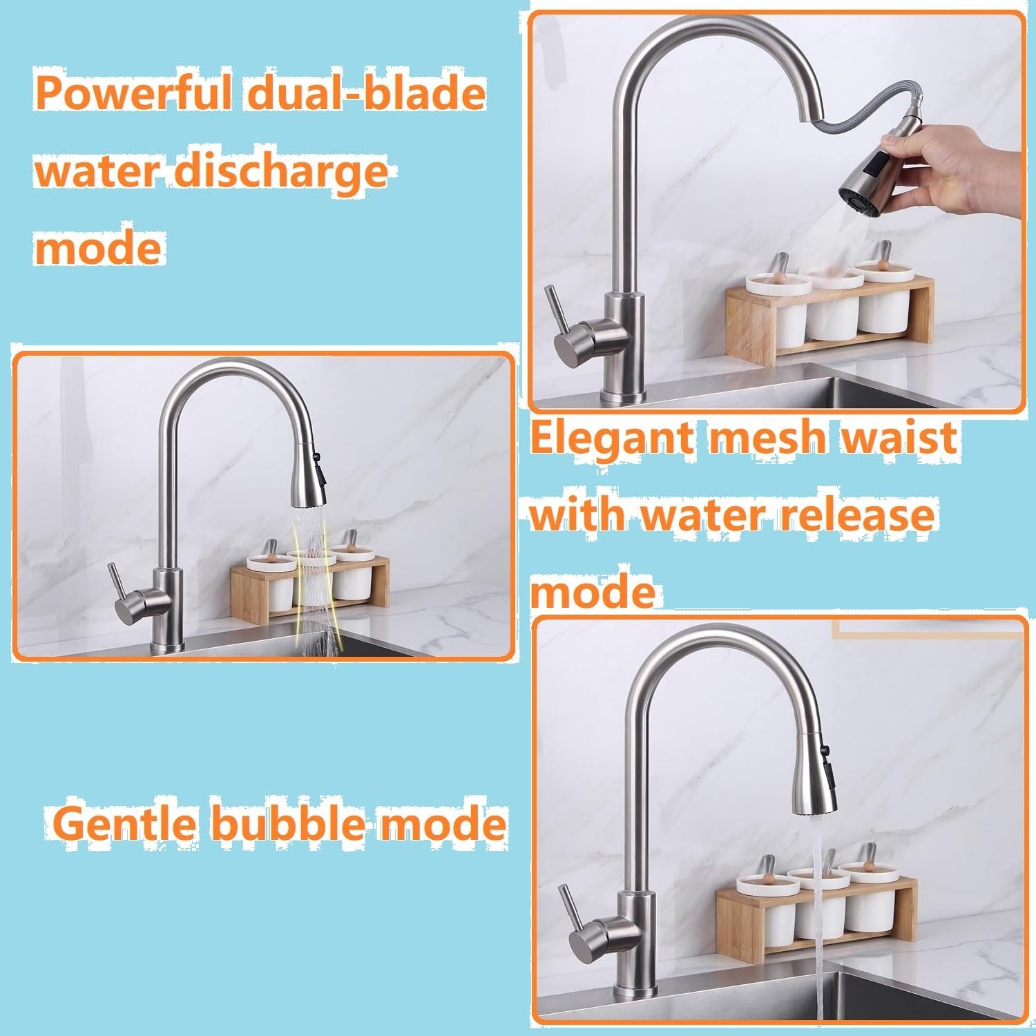 Fat-Cattie Pull Down Kitchen Faucet Sprayer Head Replacement Part - Pull Out Sink Sprayer Replacement Nozzle, Kitchen Faucet Head Hose Spray Tap Spout Only For G1/2(20Mm) Connector (Brushed Nickel)