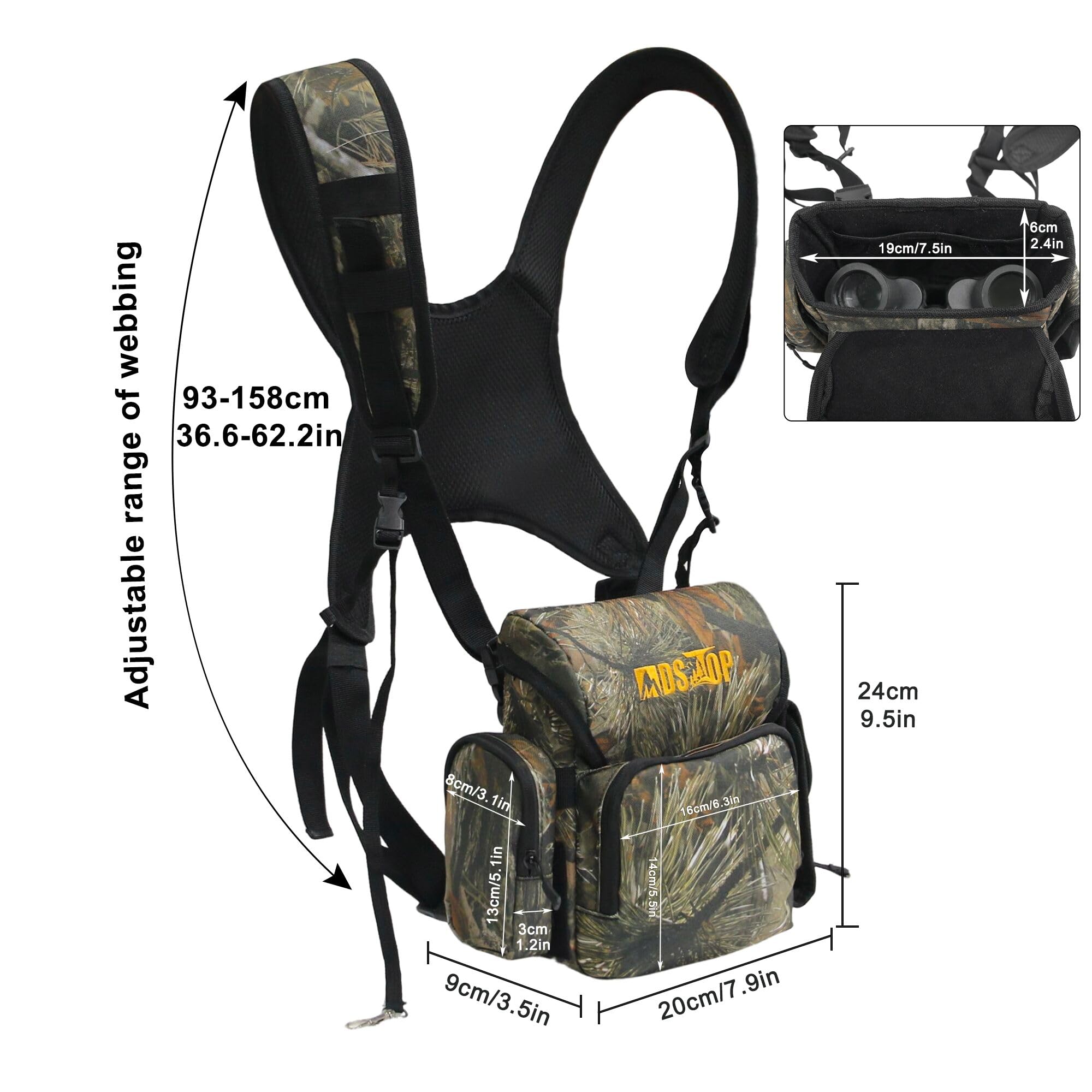 Mdstop Binocular Harness Chest Pack, Bino Case With Rangefinder Pouch, Bino Harness, Binocular Chest Pack, Bino Bag For Bird Watching,Hunting,Hiking,Shooting (Pine Needle Camo)