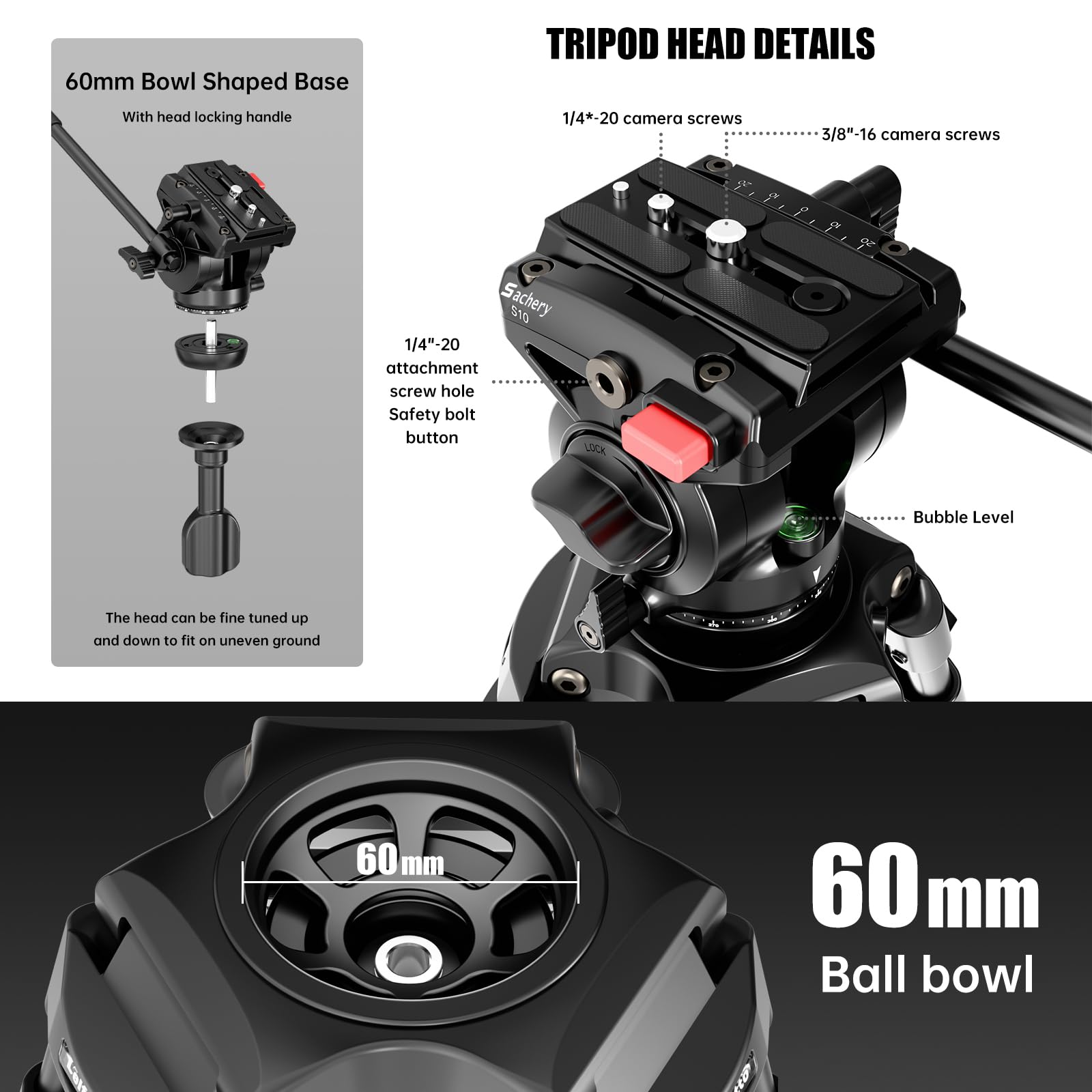 Sachery Video Tripod With 360° Fluid Head (Bv185), Heavy Duty Tripod 72.8'' Aluminum Alloy Camera Tripodt, Lift Rope, Load Up To 6Kg/ 13.2 Lbs, Lightweight At Only 6.3 Lbs