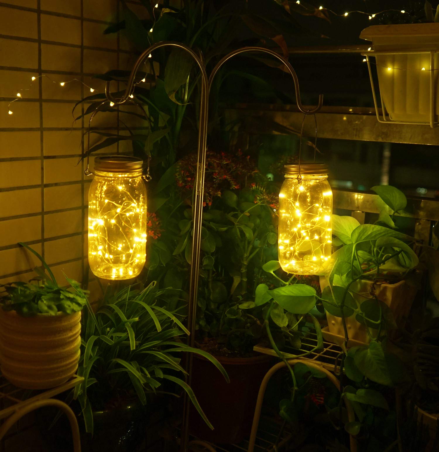 Aubasic Solar Mason Jar Lights, Large Size Bigger Glass Mason Jar With 30 Leds Fairy Firefly String Lights, Patio Yard Desktop Party Decor Outdoor Solar Hanging Lanterns (2-Pack)