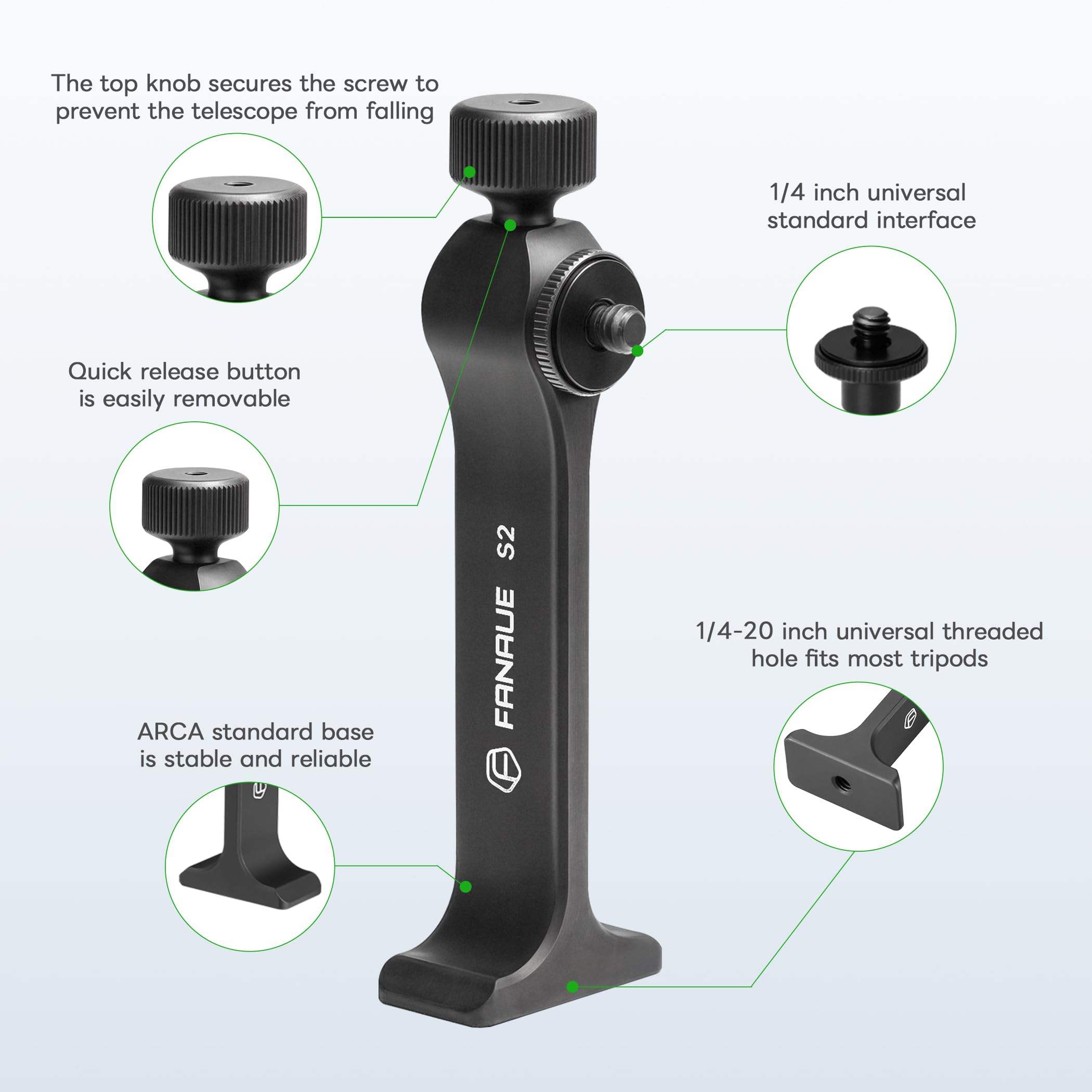Fanaue S2-01 Binocular Tripod Adapter With 1/4-20" Thread Compatible With Porro Binoculars And Arca Ball Heads, Universal Quick Release For Bird Watching, Hunting, Astronomy, Animal Observation Ect.