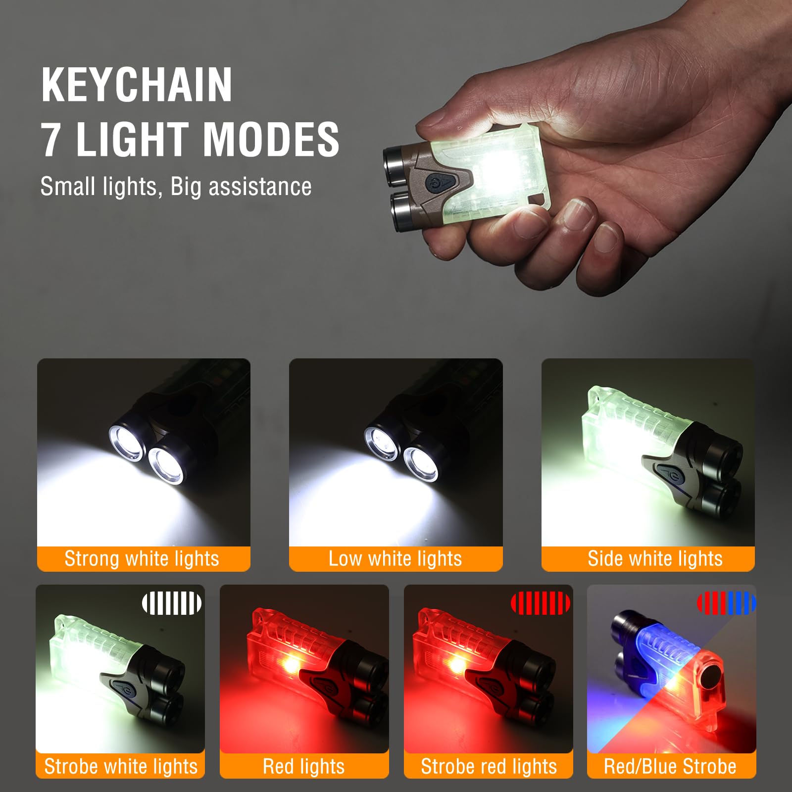 Autoxbert Led Small Magnetic Mini Keychain Led Light Flashlight, Portable Pocket Torch With Side White And Red Strobe Lights, 7 Lighting Modes, Usb C Rechargeable, Translucent Housing