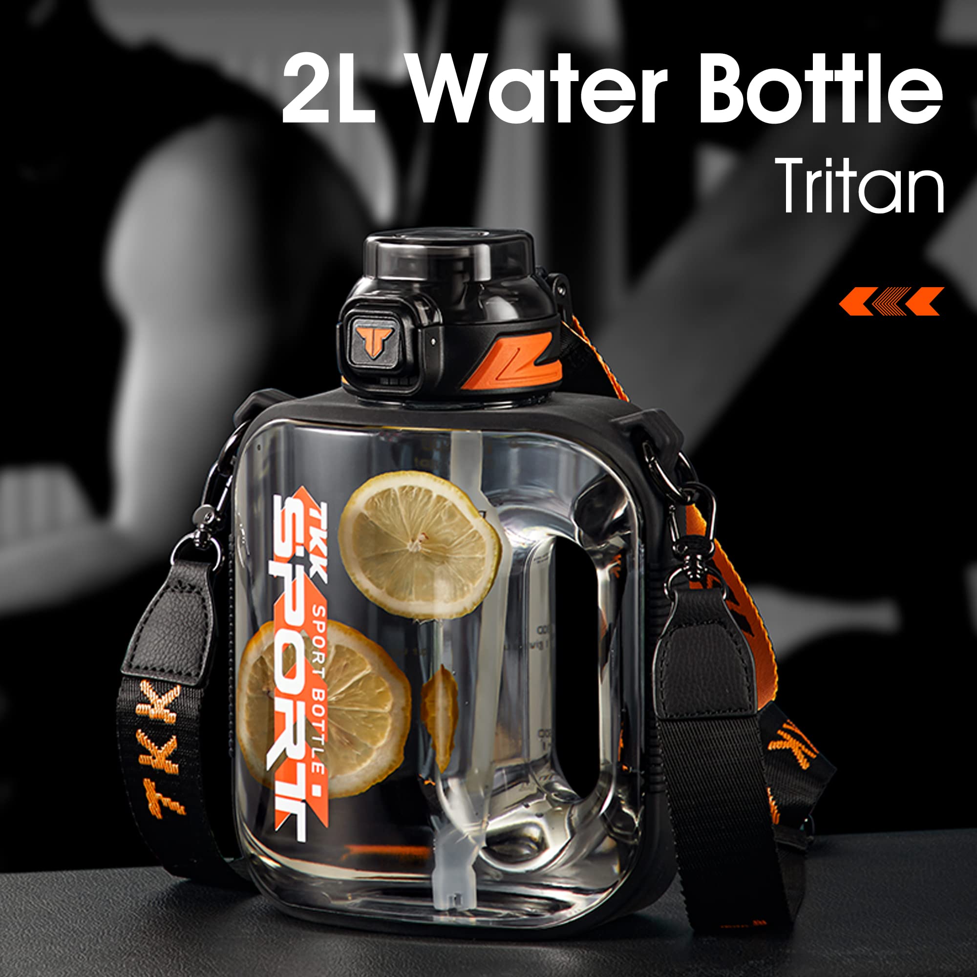 Tkk Half Gallon Water Bottle Jug With Straw, Large Capacity Plastic Water Bottle, Dishwasher Safe