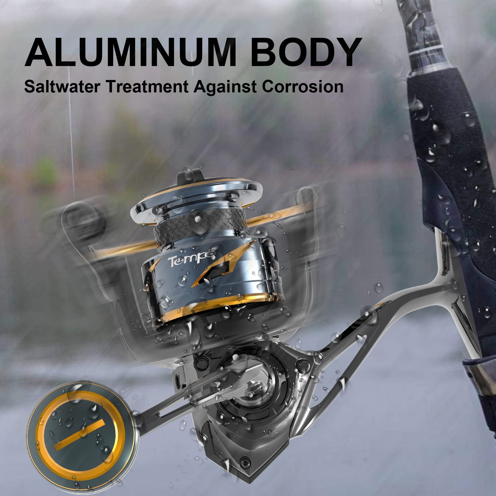 Tempo Persist Spinning Reel - Saltwater And Freshwater Fishing Reels, Aluminum Body With 7+1 Bb, 30.9 Lbs Max Drag Carbon Washer, Ultra Smooth Fishing Reel For Trout Catfish Bass