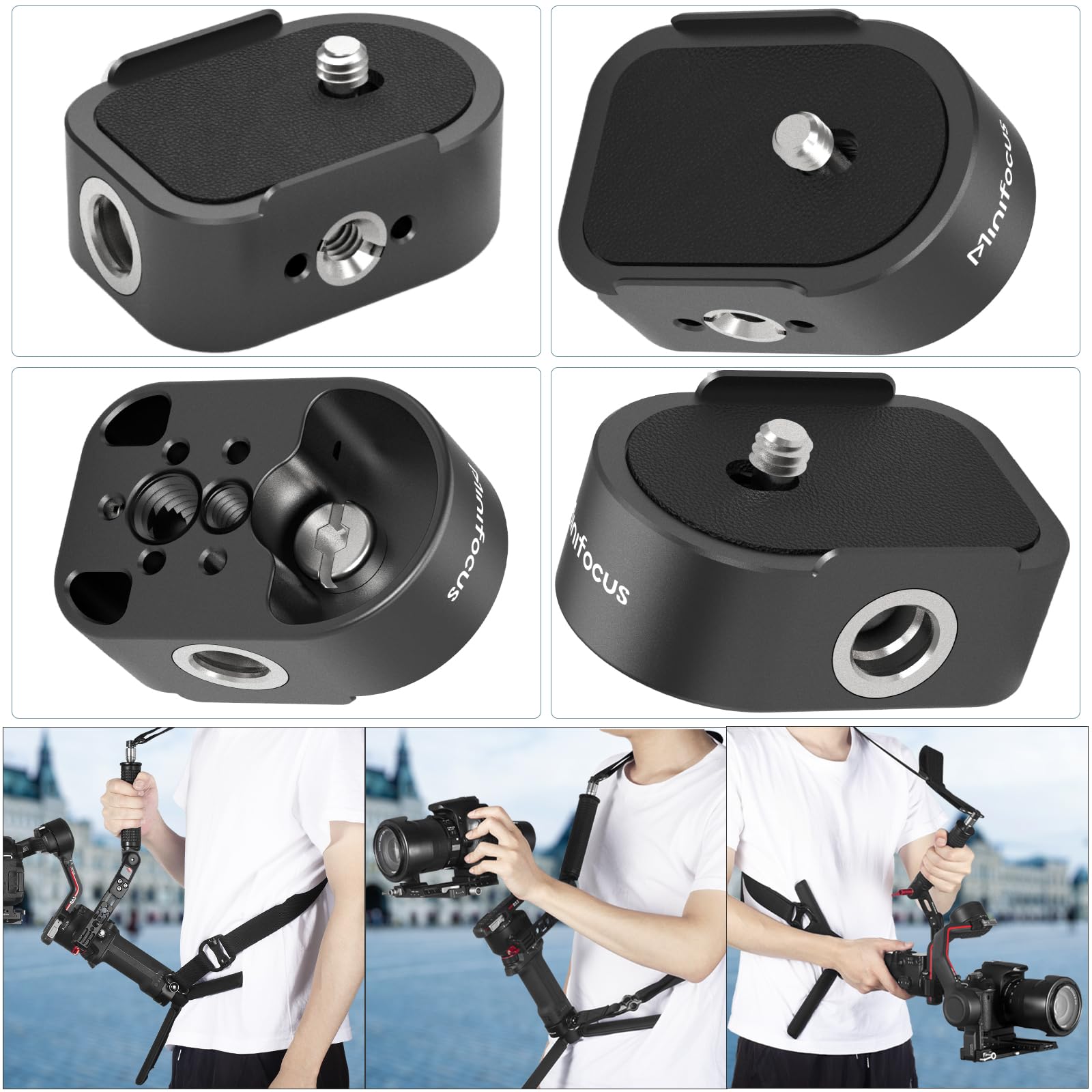 Minifocus Battery Handle Base, Baseplate Accessory Mounting Bracket With Qd Socket, Compatible With Dji Rs 4/Rs 4 Pro/Rs 3/Rs 3 Pro/Rs 2, 1/4" & 3/8" Threads