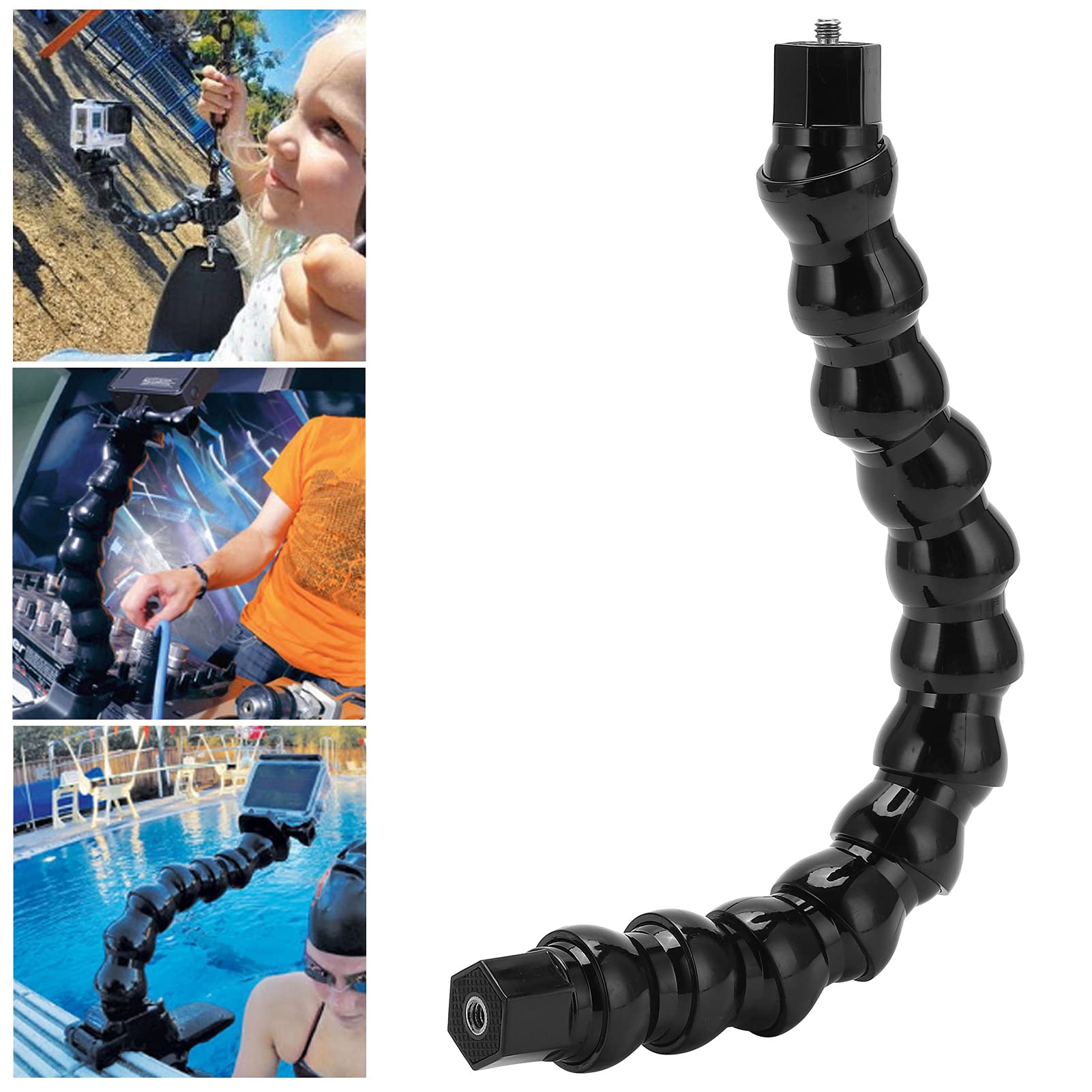 Estink Flexible Arm Mount Monopod, Black Abs Flexible Monopod Jaws Camera Mount 1/4In Screw Holes To 1/4In Screw 12 Section For Surfing Riding Rock Climbing Video Recording