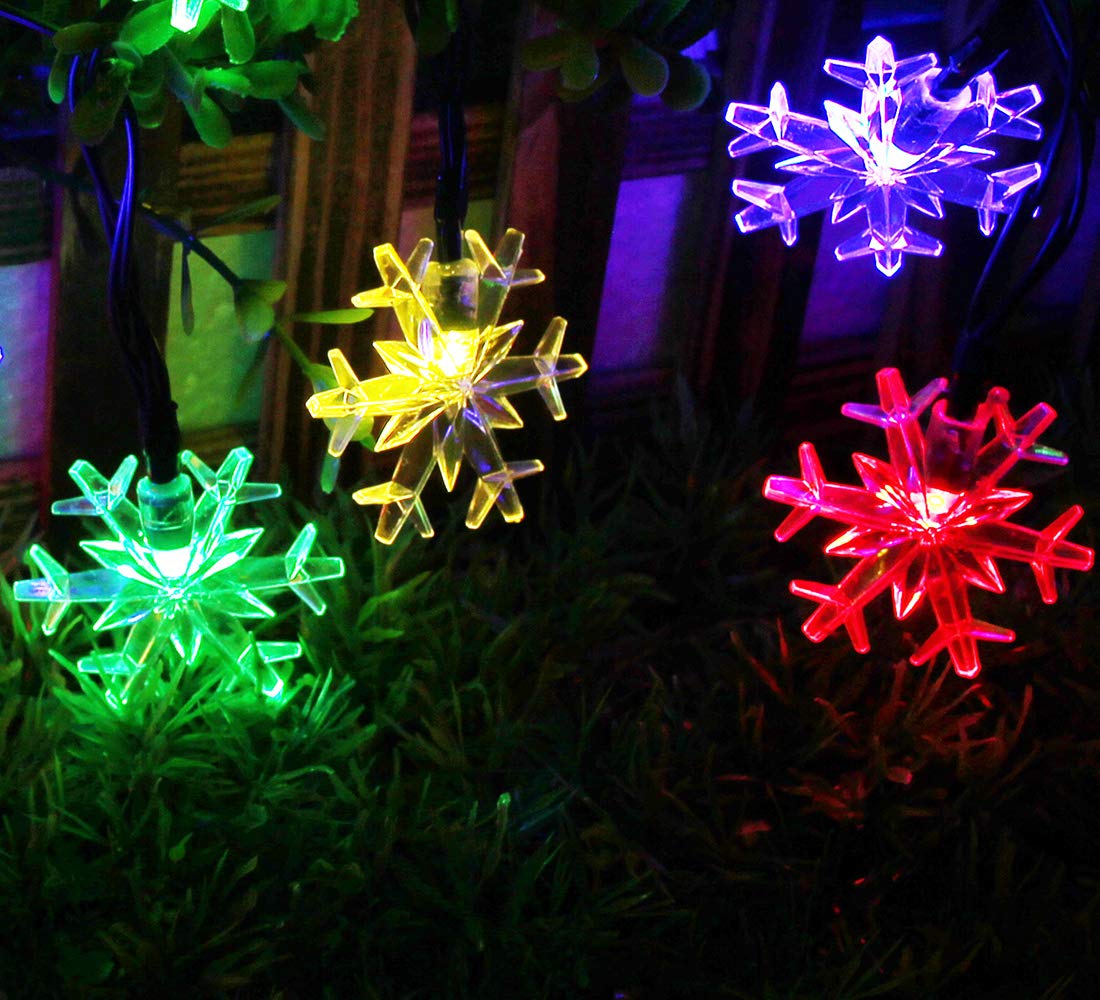 Splocolor Solar Snowflake String Lights 20Ft 30 Leds Waterproof 8 Modes Solar Powered String Fairy Christmas Lights For Patio Holiday Party Gar Indoor Outdoor