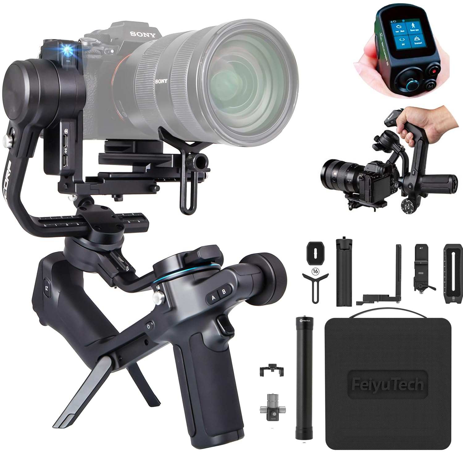 Feiyutech Scorp 2 Kit Gimbal Stabilizer For Dslr And Mirrorless Camera,Built-In Ai Tracking,3-Axis Gimbal For Sony/Canon/Nikon/Fujifilm, Max 5.51Lbs,Touch Screen, Native Vertical Shooting With Case