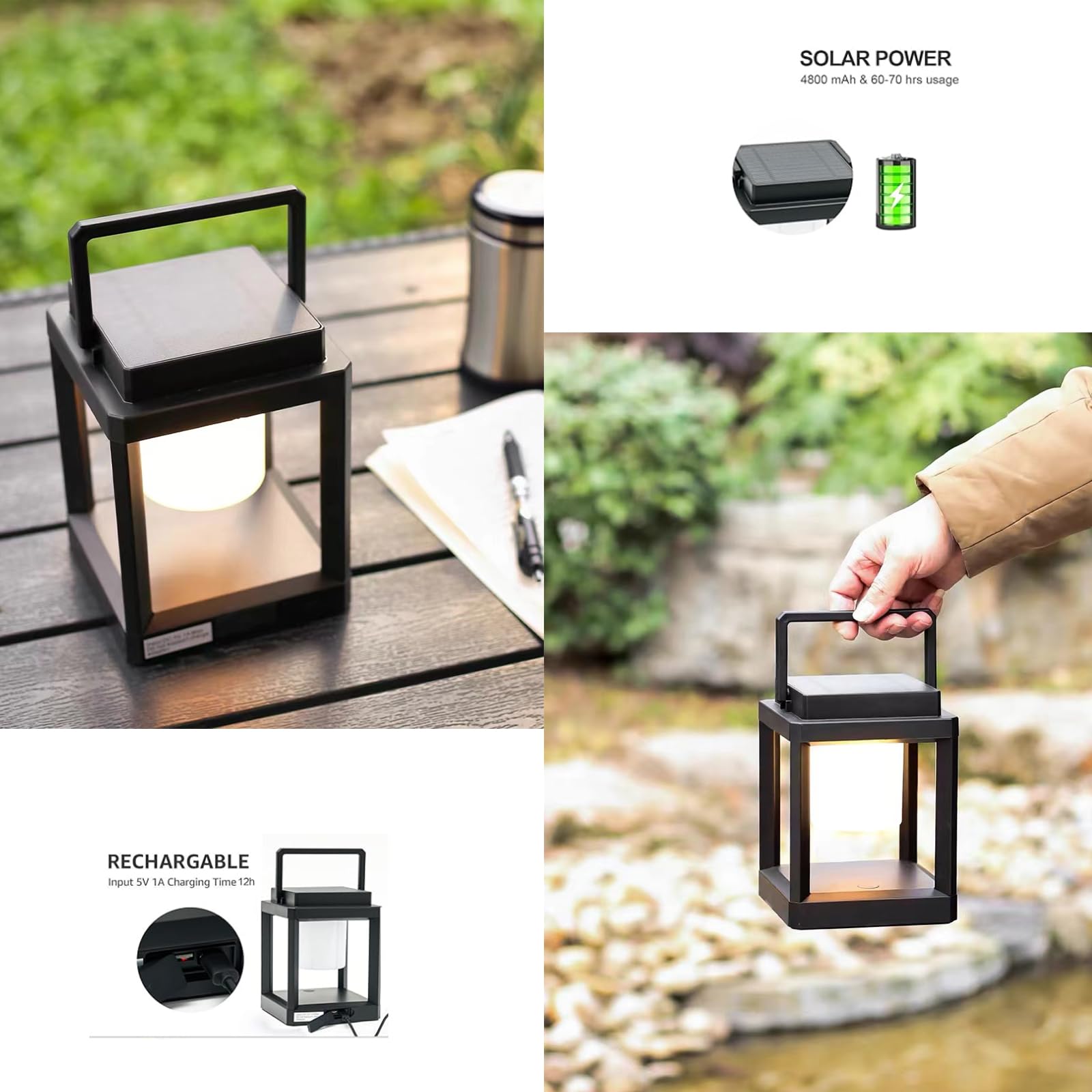 Wiswhy Solar Lantern Outdoor Table Lamp, 3-Level Brightness Led Nightstand, 4800Mah Rechargeable Portable Camping Lantern Waterproof, Touch Control Night Light For Patio/Bedroom/Reading/Walking