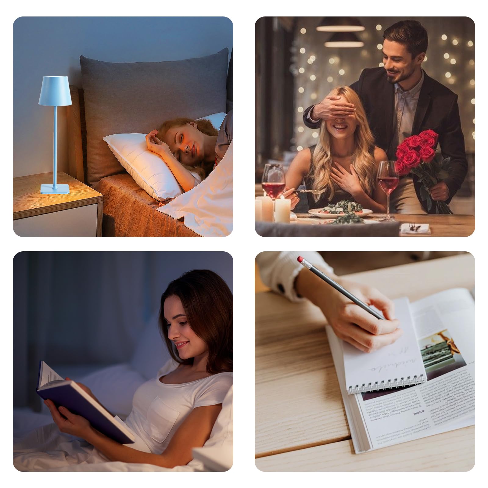 Yiixuyo 2 Pack Cordless Table Lamp, Rechargeable Desk Lamps, 5200Mah Battery Operated Waterproof Wireless Portable Desk Lamp For Dinner Patio Restaurant Bedroom Coffee Shop Night Light (Blue)