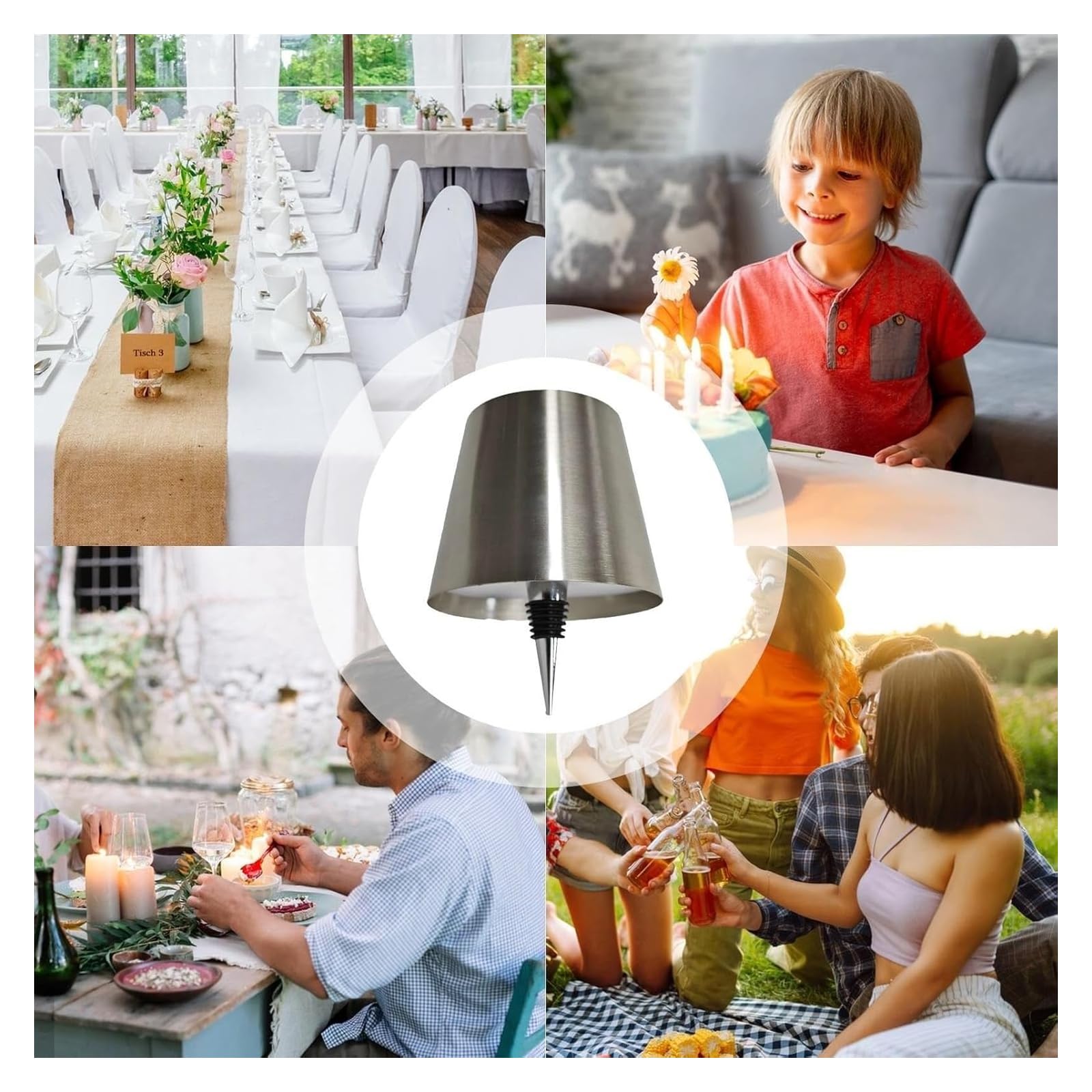 Neioaas Wireless Bottle Lamp, 3 Color Stepless Dimming Usb Rechargeable Wine Bottle Lights, Touch Led, Silver