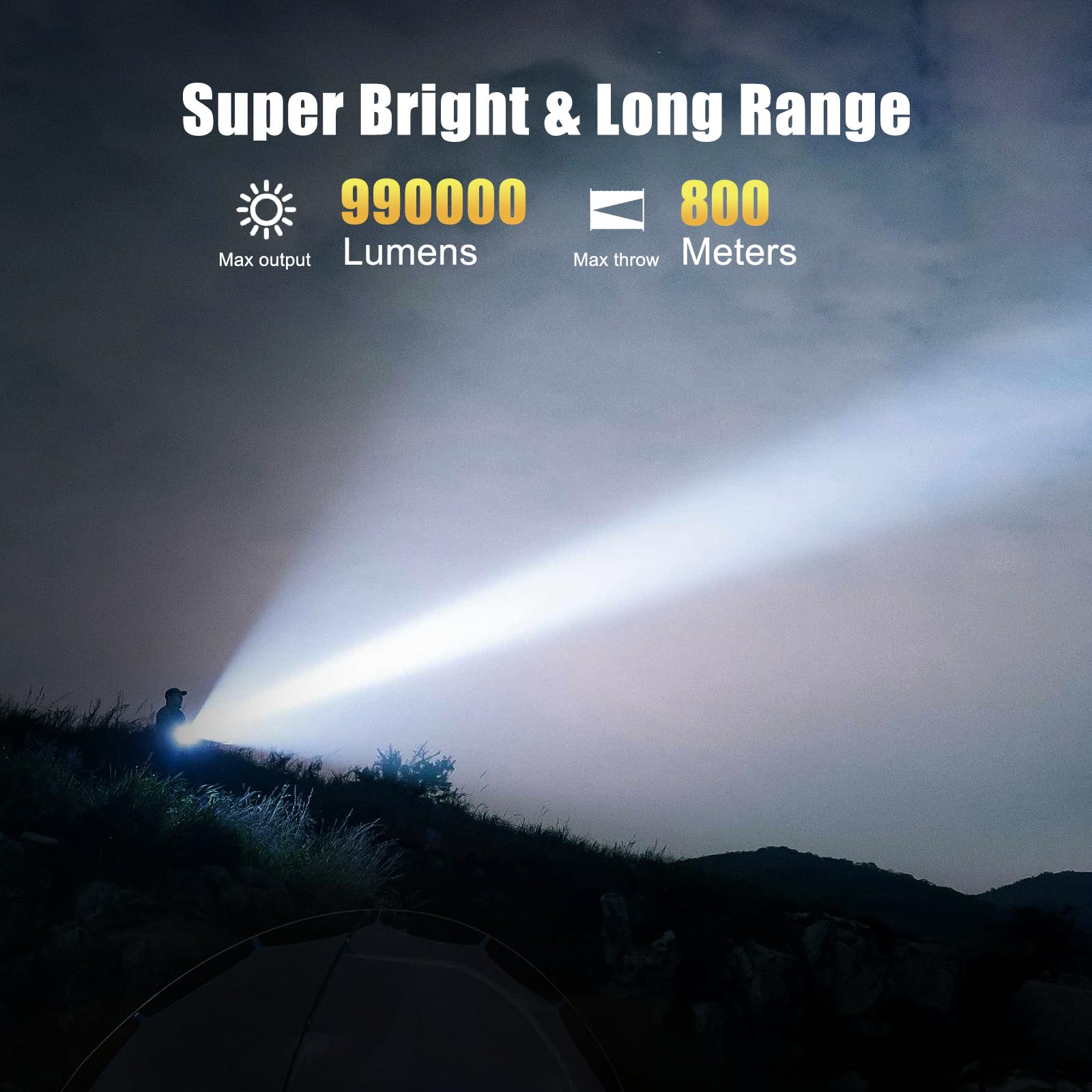 Annteneo Rechargeable Flashlight 3 Light Source, 990000 Lumens Magnetic Flashlights High Lumens, 9 Modes With Side Work Light, Dual Switch Operate, Waterproof & Adjustable For Home Outdoors Emergencies Working