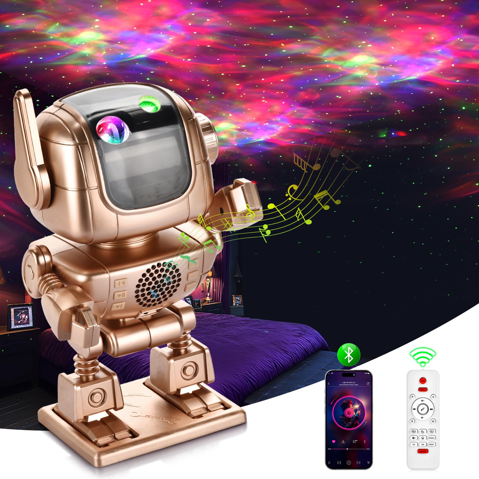 Zzenrysam Robot Galaxy Projector, Astronaut Star Projector, Led Night Light Starry Nebula With Timer Remote Control White Noise Bluetooth Speaker, Adjustable 90° Rotation Light For Bedroom Christmas (Type A)