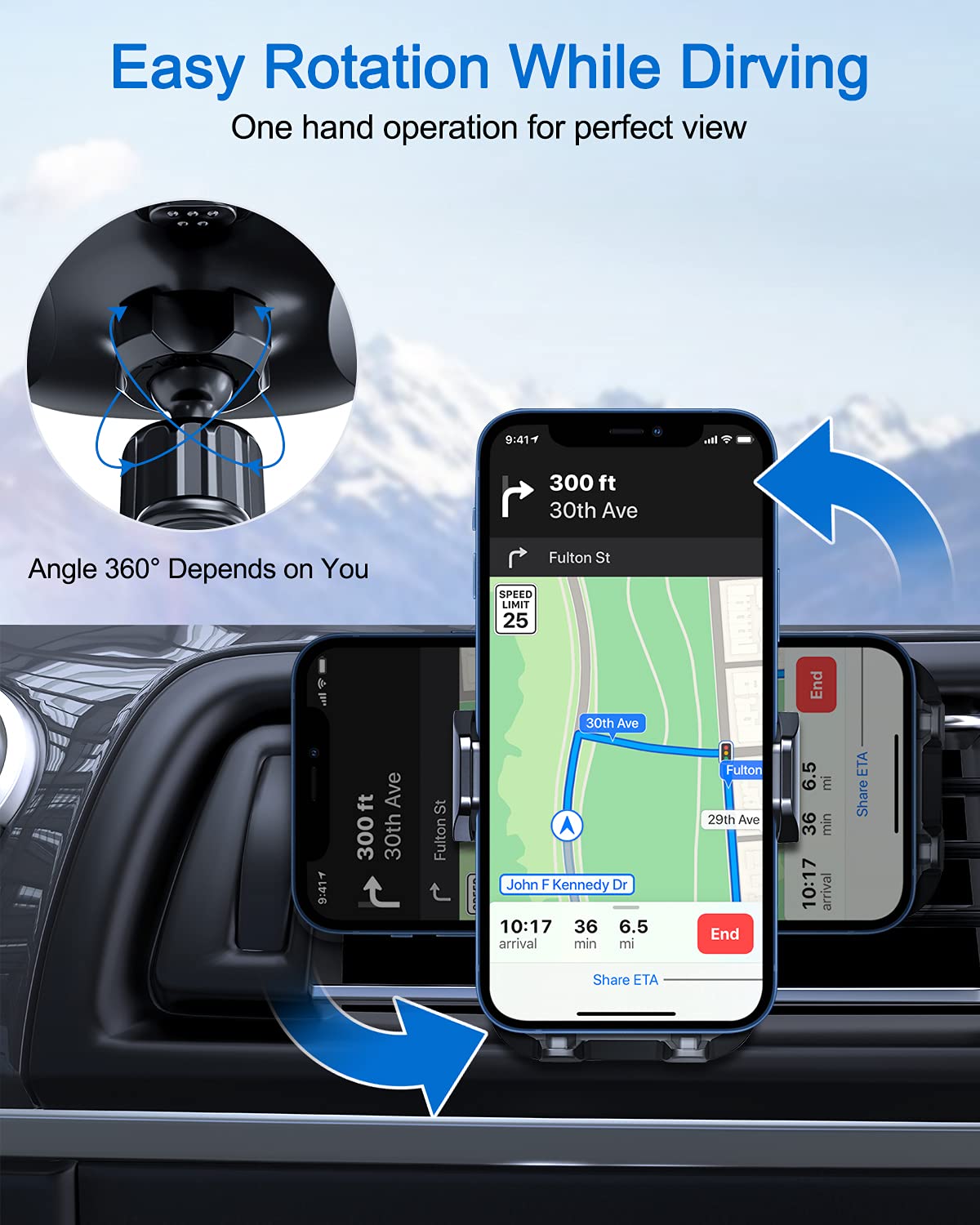 Vanva Universal Air Vent Car Mount, [ Big Phones & Thick Case Friendly ] Cell Phone Holder For Car Hands  Clamp Cradle Vehicle Fit For All Apple (B2)