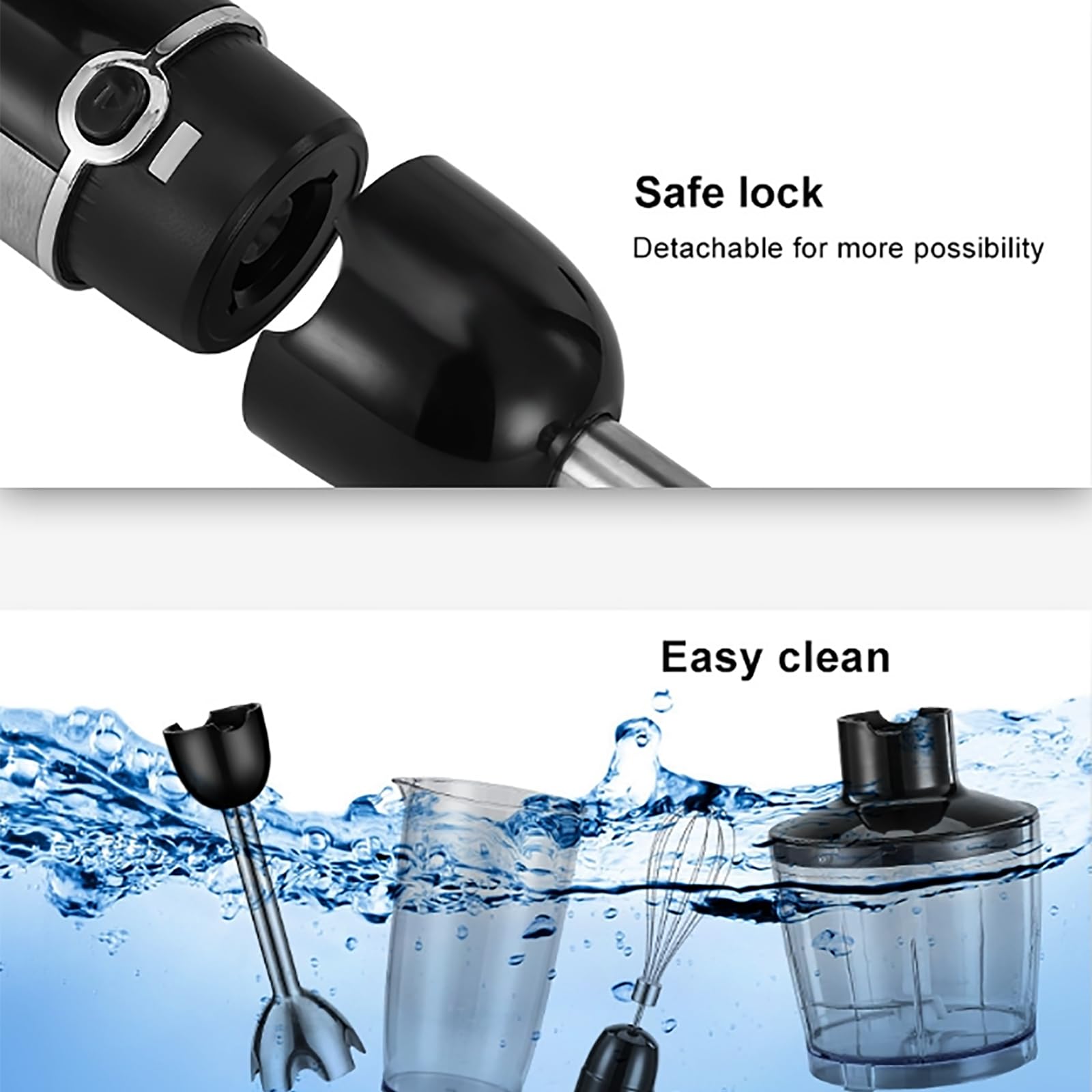 Hyykeji 5 In1 Immersion Hand Blender, 1200W Stainless Steel Handheld Blender Mixer, 6 Speed Speed Adjustment, Easy To Clean, Powerful And Stable, For Smoothie, Baby Food, Sauces