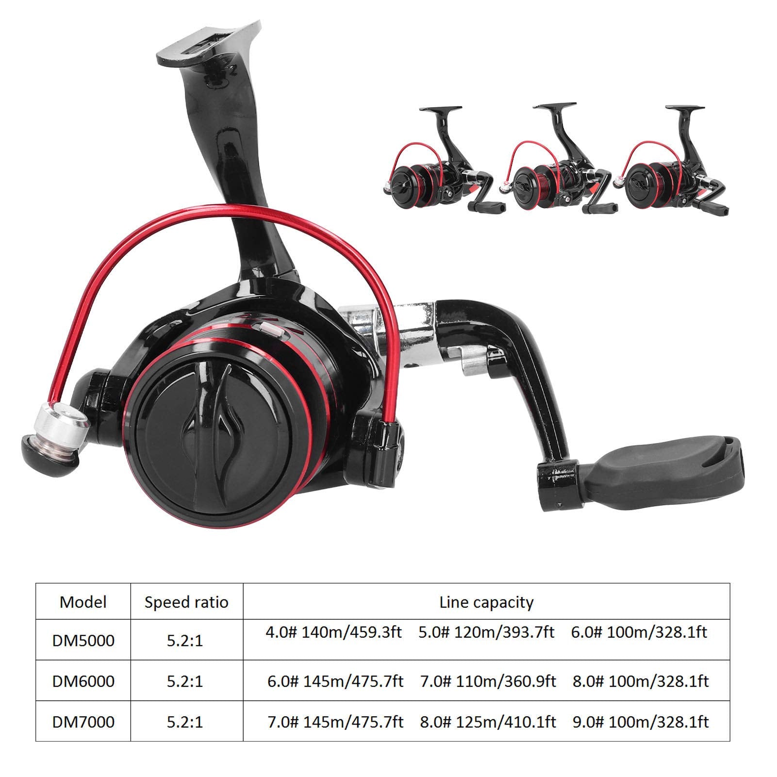 Keenso Fishing Reel Spool, Metal Wheel Spool Sea Rod Lure Rock Fishing Long Shot Reel Accessory Black Red(Dm6000) Fishing Reels And Fishing Maintenance Tools