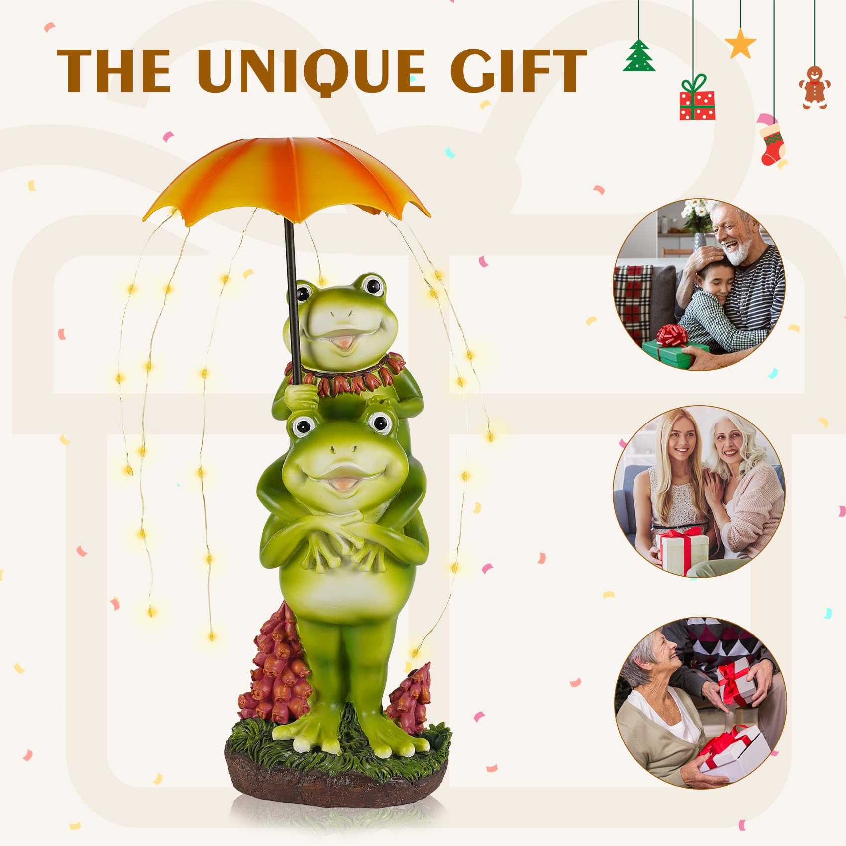 Mininova Frogs Outdoor Decor Solar Garden Statue With Umbrella String Lights Waterproof Cute Animal Sculpture For Yard Patio Lawn Decorations Housewarming