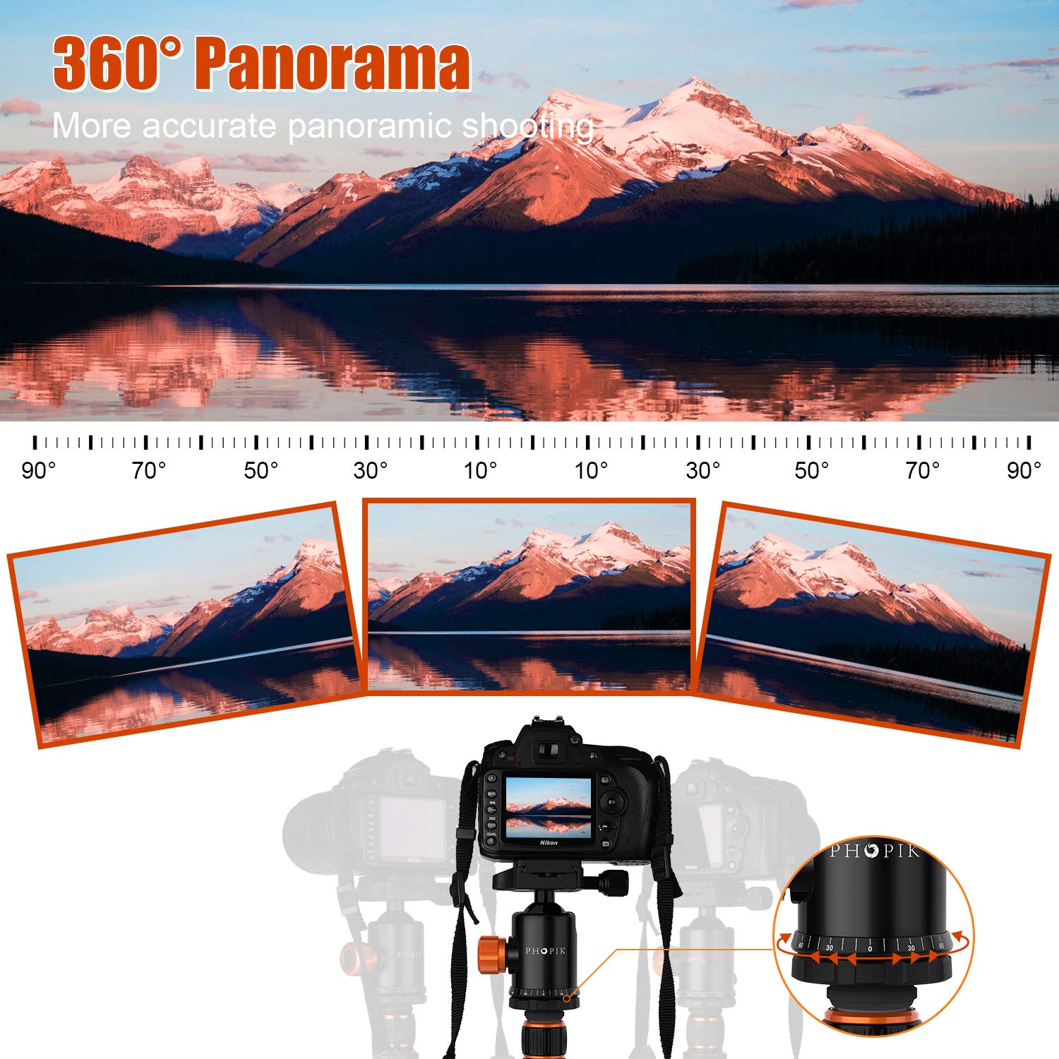 Phopik 77" Camera Tripod,Travel Tripod For Dslr,Professional Tripod With 360 Degree Ball Head,Camera Tripods & Monopods With Carry Bag For Camera, Ipad,Phone,Lightweight Load Up To 17.6 Pounds